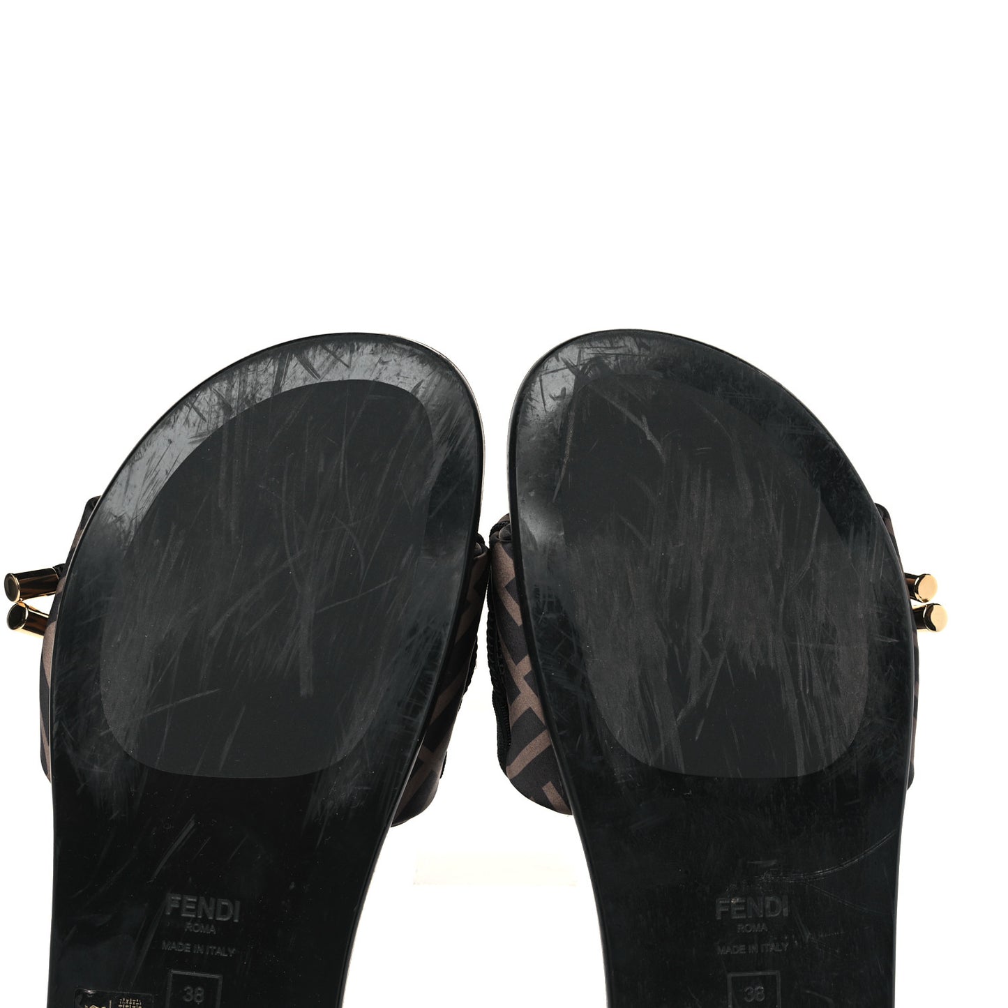 Satin FF Fendi Feel Slide Sandals 38 Tobacco Black