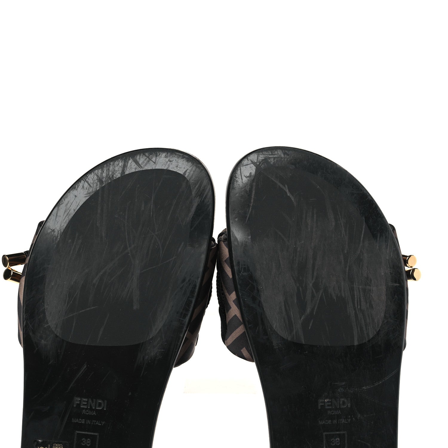 Fendi Satin FF Fendi Feel Slide Sandals 38 Tobacco Black 7 of 8
