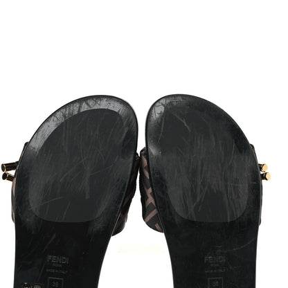 Fendi Satin FF Fendi Feel Slide Sandals 38 Tobacco Black 7 of 8