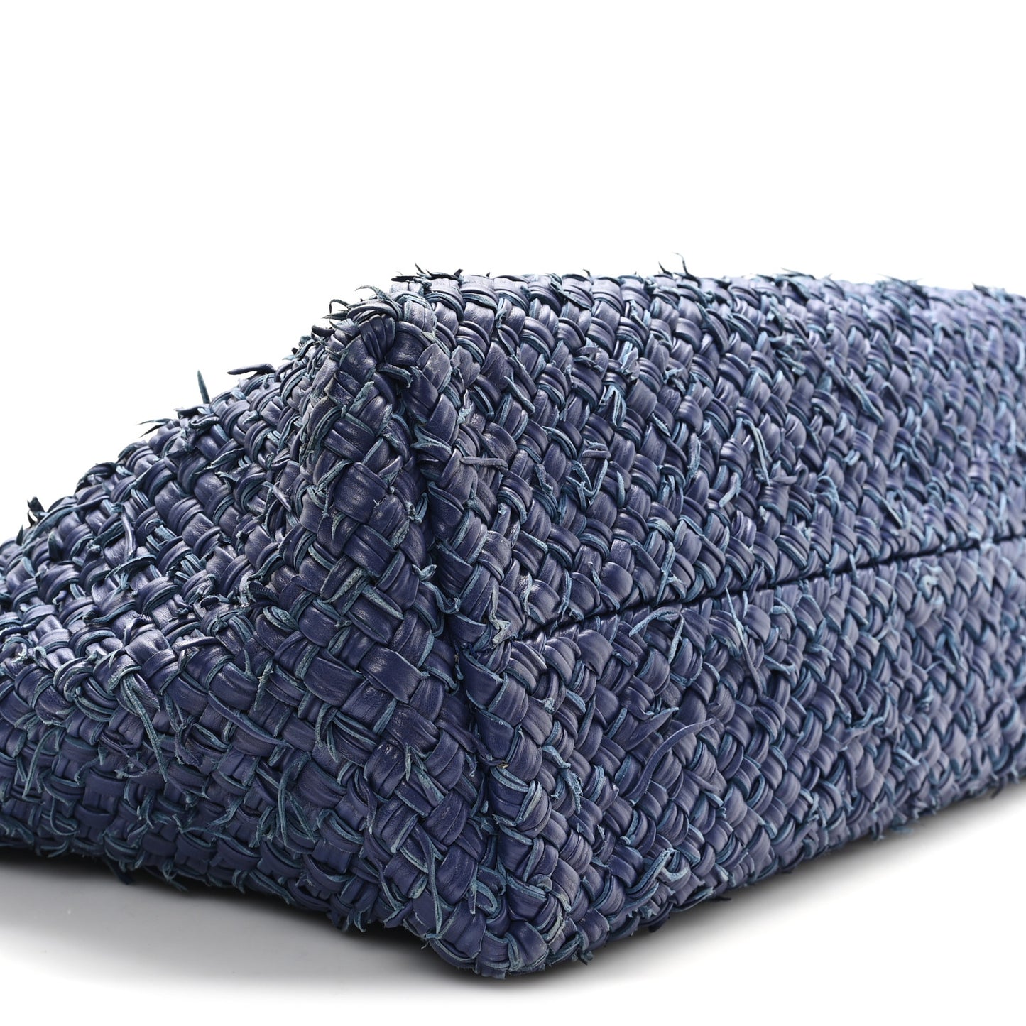 Chevre Intrecciato Fringe Netted Medium Cabat Tote Blue
