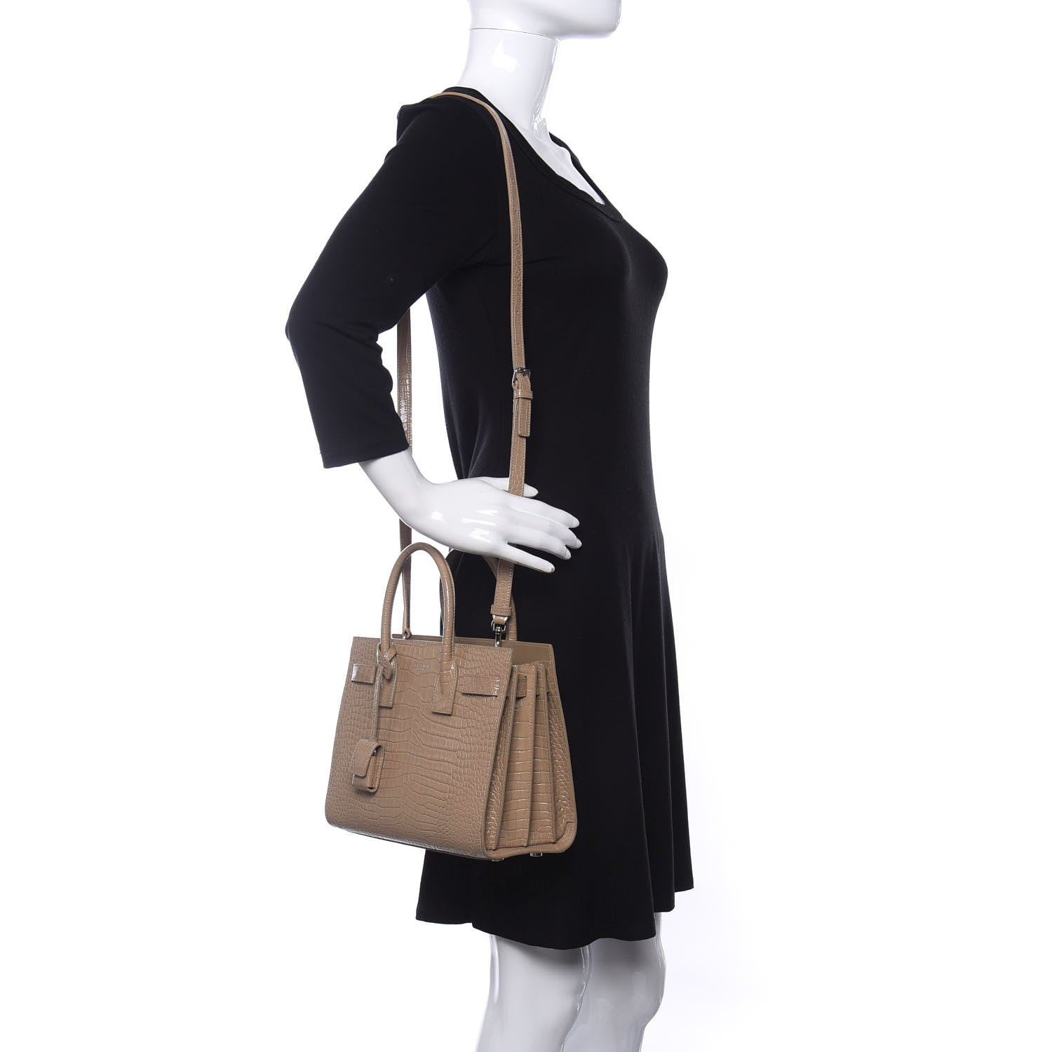 Saint Laurent Calfskin Crocodile Embossed Baby Sac De Jour Brown 2 of 12