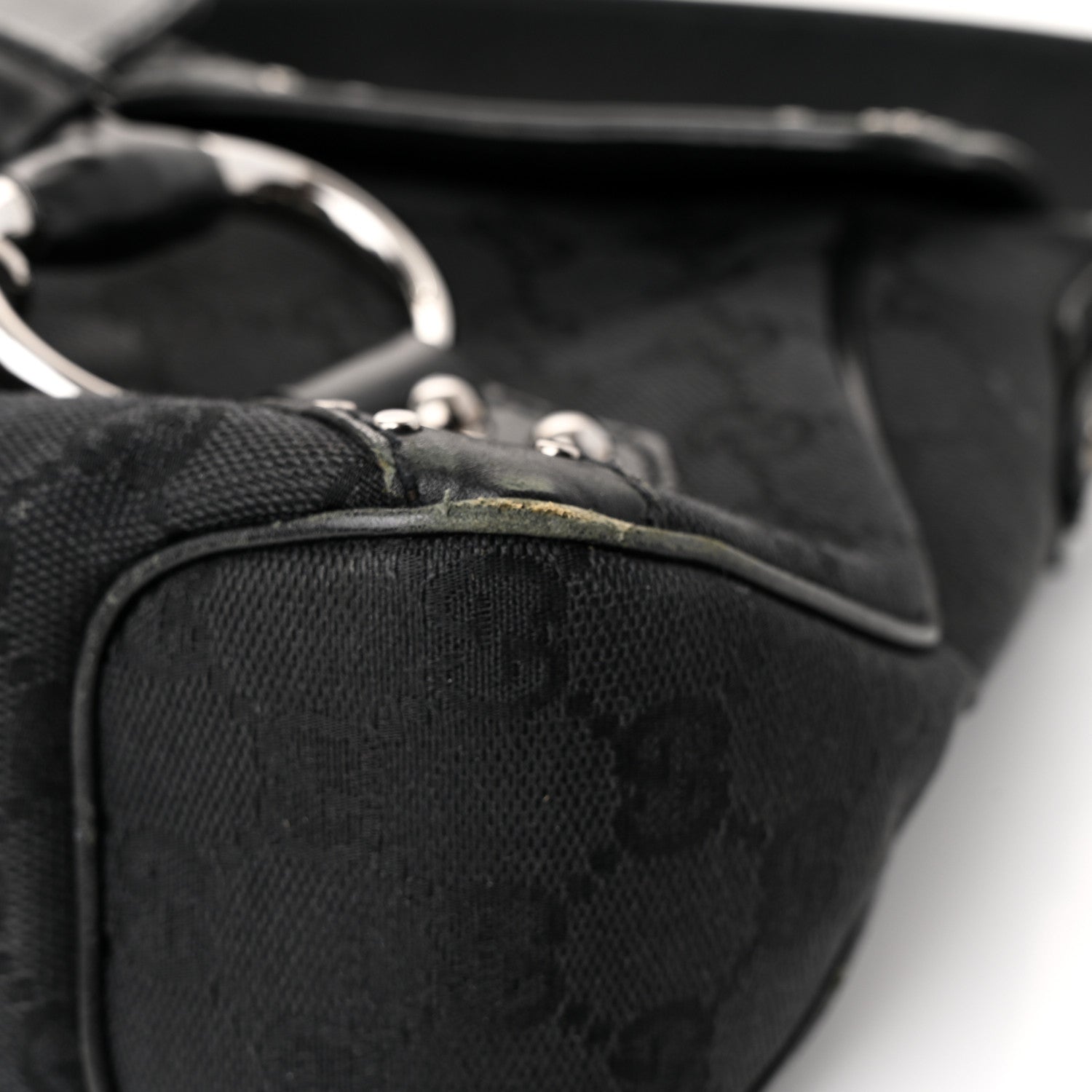 Gucci Monogram Horsebit Chain Studded Flap Shoulder Bag Black 11 of 13