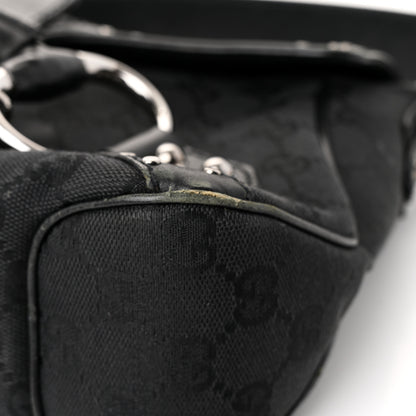 Gucci Monogram Horsebit Chain Studded Flap Shoulder Bag Black 11 of 13