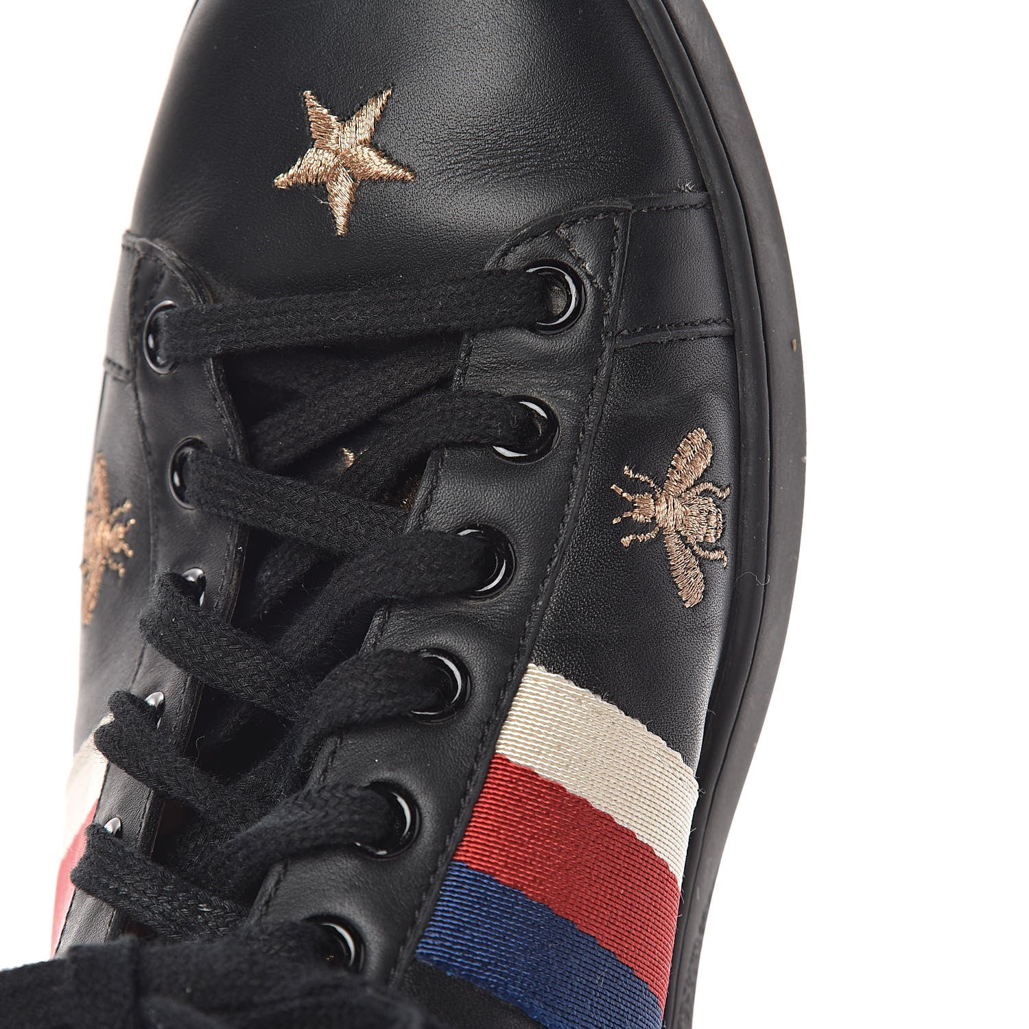 Gucci Calfskin Bee Star Embroidered Sylvie Web Ace Sneakers 40 Black 11 of 14