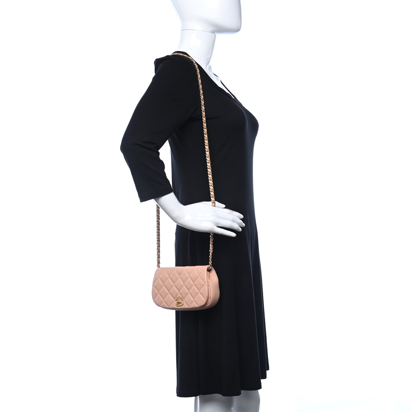 Calfskin Quilted Coco Mail Clutch With Chain Light Pink