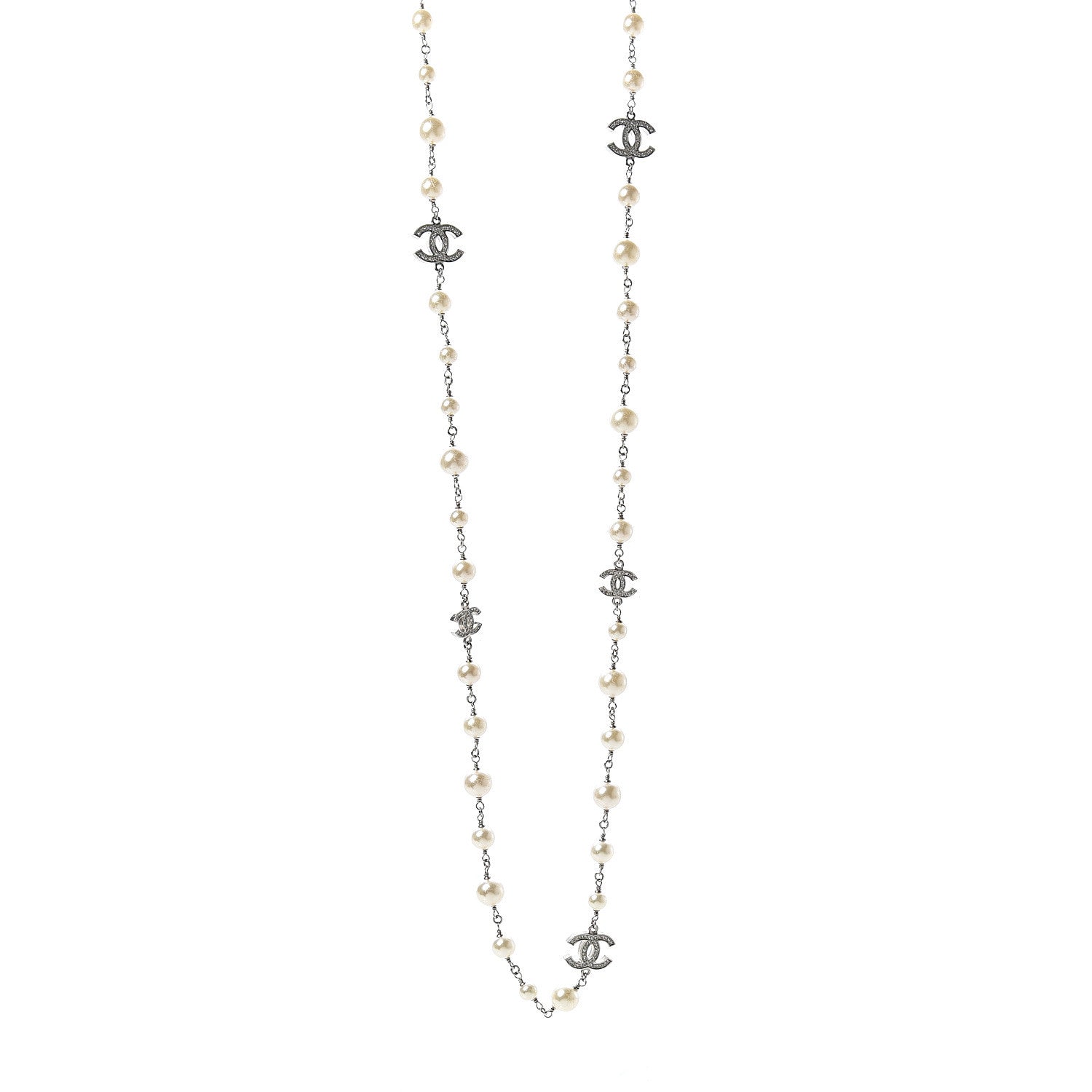 Chanel Crystal Pearl CC Long Necklace Gold 1 of 5
