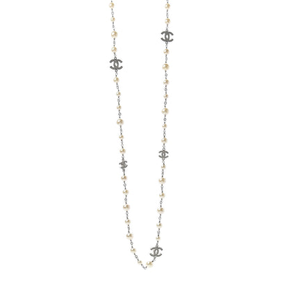 Chanel Crystal Pearl CC Long Necklace Gold 1 of 5