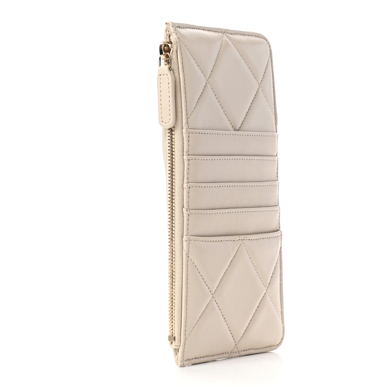 Chanel Shiny Goatskin Quilted Chanel 19 Flat Wallet Pouch Light Beige 3 of 8