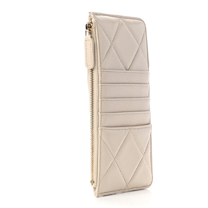 Chanel Shiny Goatskin Quilted Chanel 19 Flat Wallet Pouch Light Beige 3 of 8