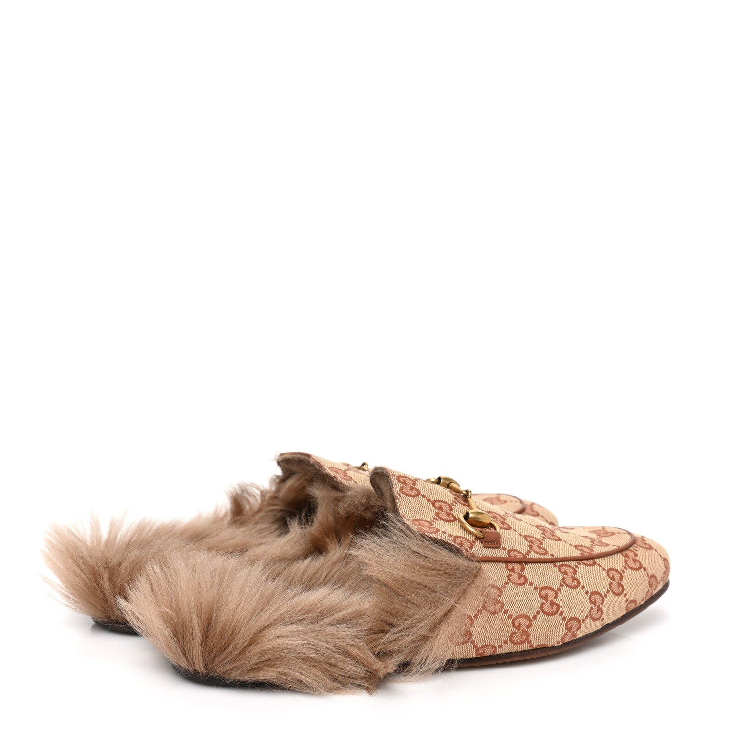Gucci GG Monogram Fur Mens Princetown Slippers 8 Beige Ruggine Rust 4 of 8