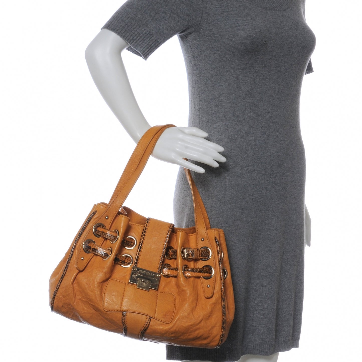 Leather Watersnake Trim Riki Tote Orange