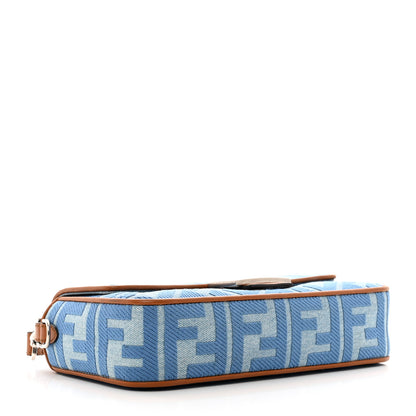 Fendi Denim Vitello King FF Embroidered Baguette Denim Chiaro Brandy 4 of 10
