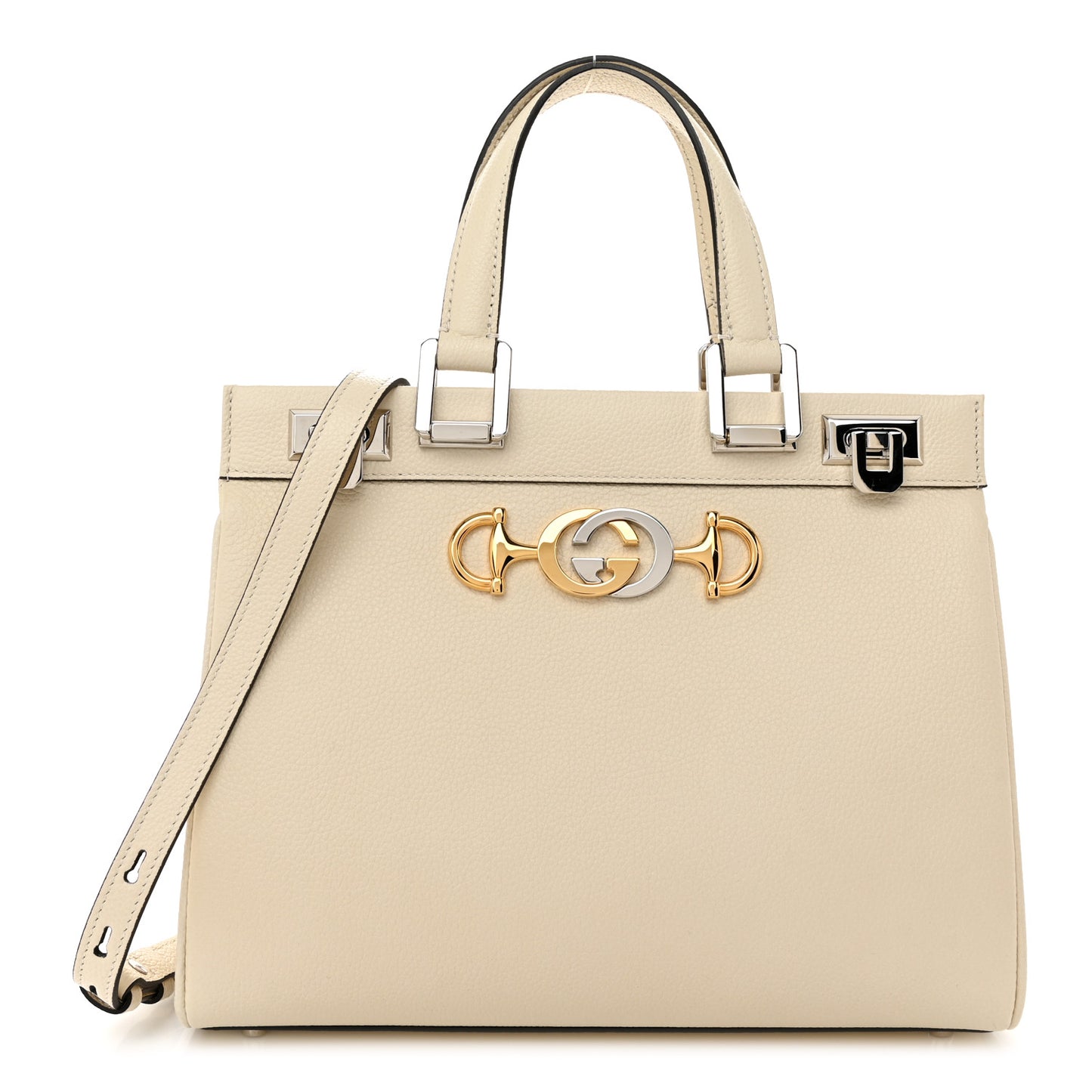 Grainy Calfskin Small Zumi Top Handle Bag Mystic White