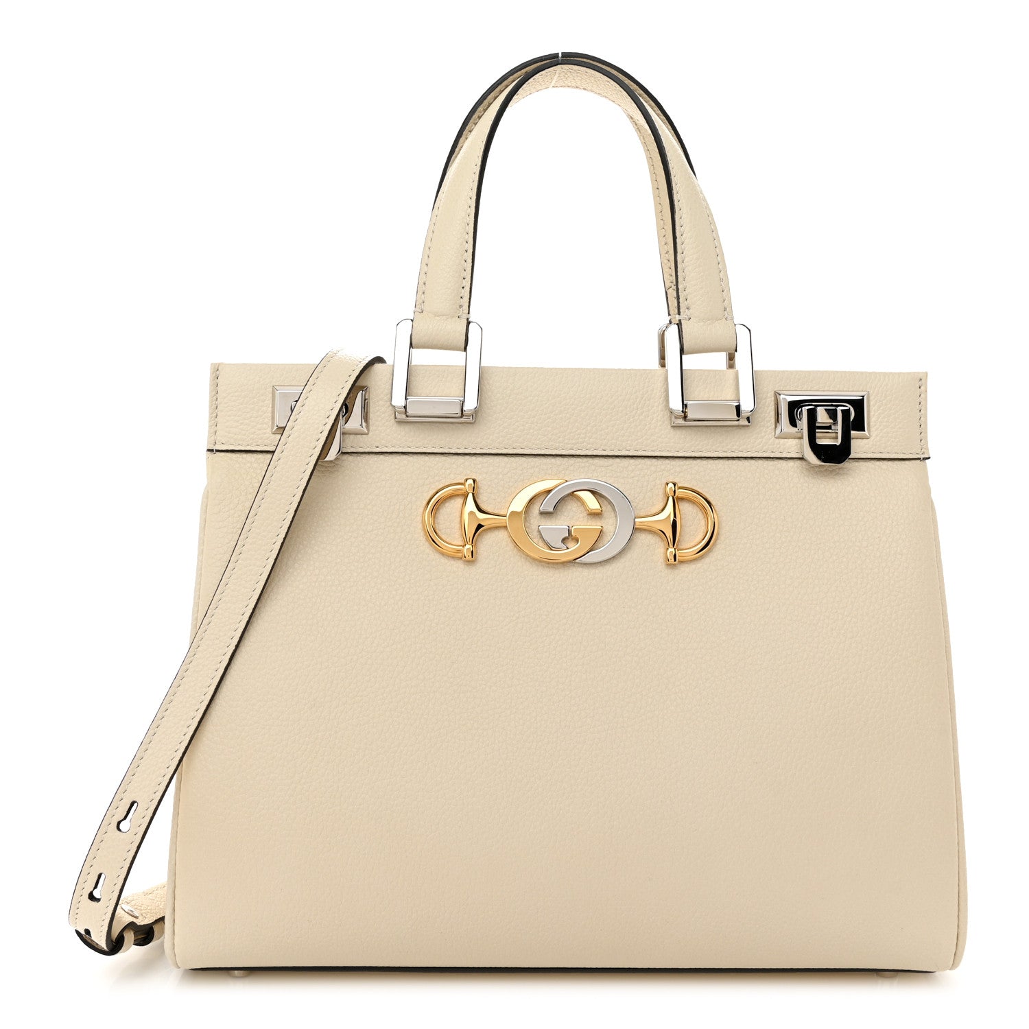 Gucci Grainy Calfskin Small Zumi Top Handle Bag Mystic White 1 of 10