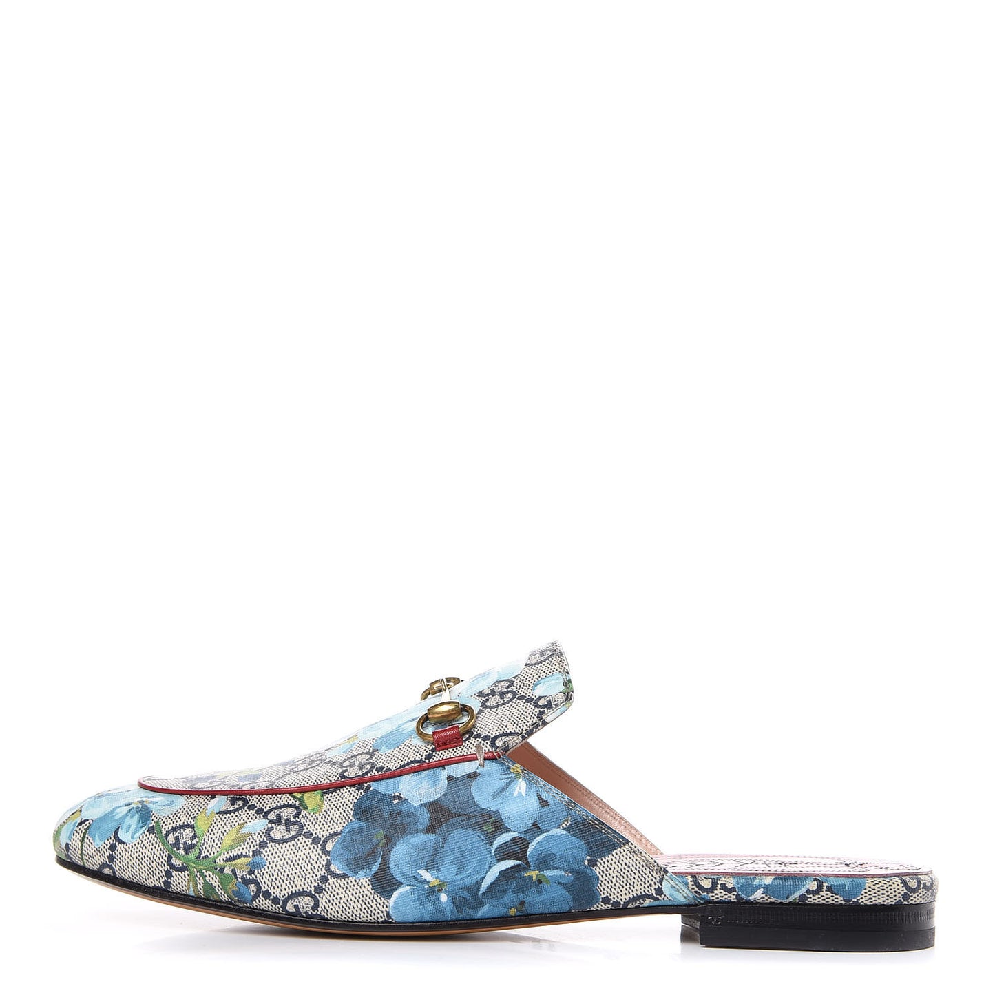 GG Supreme Monogram Blooms Womens Princetown Slippers 40.5 Beige Blue Navy Hibiscus Red