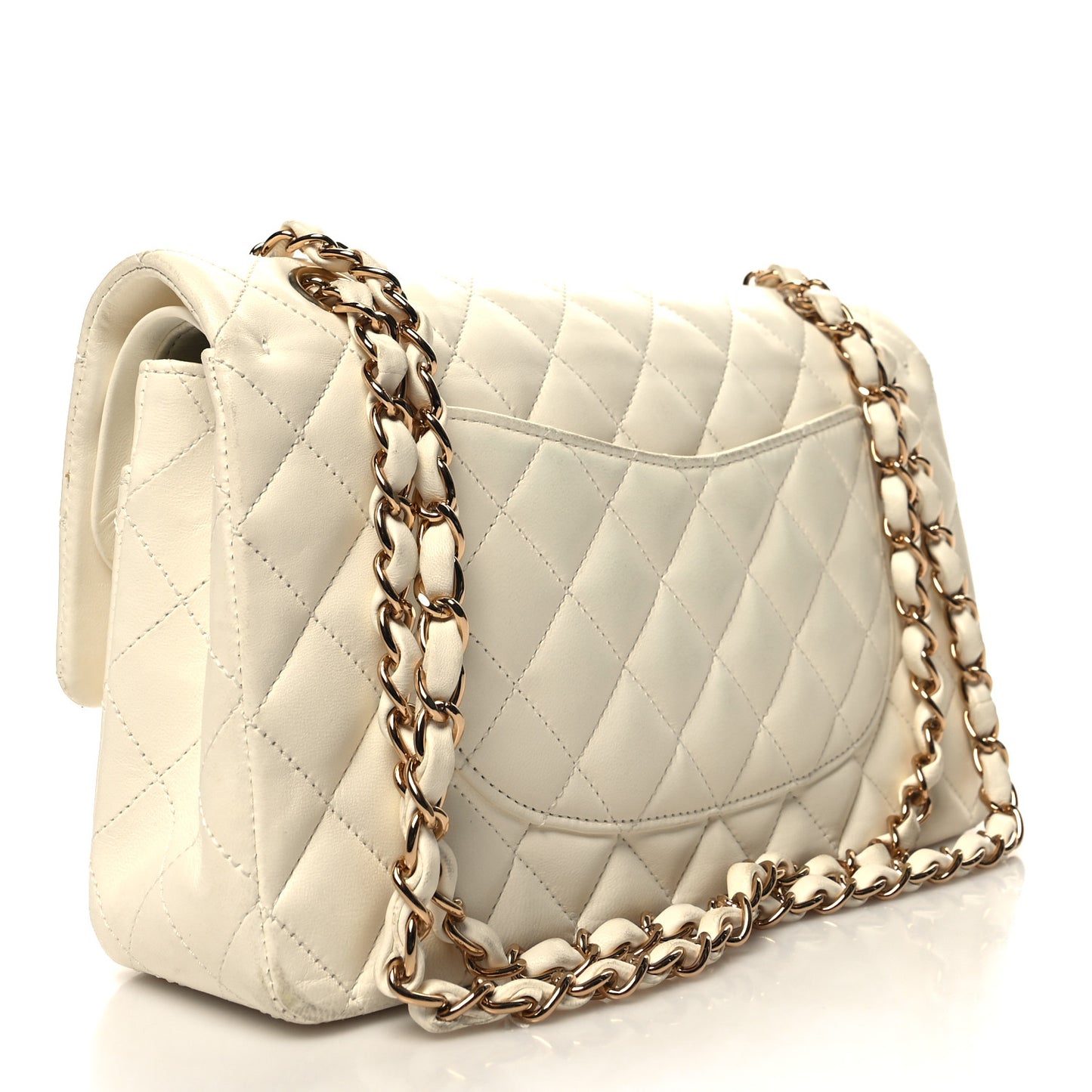Lambskin Quilted Medium Double Flap White