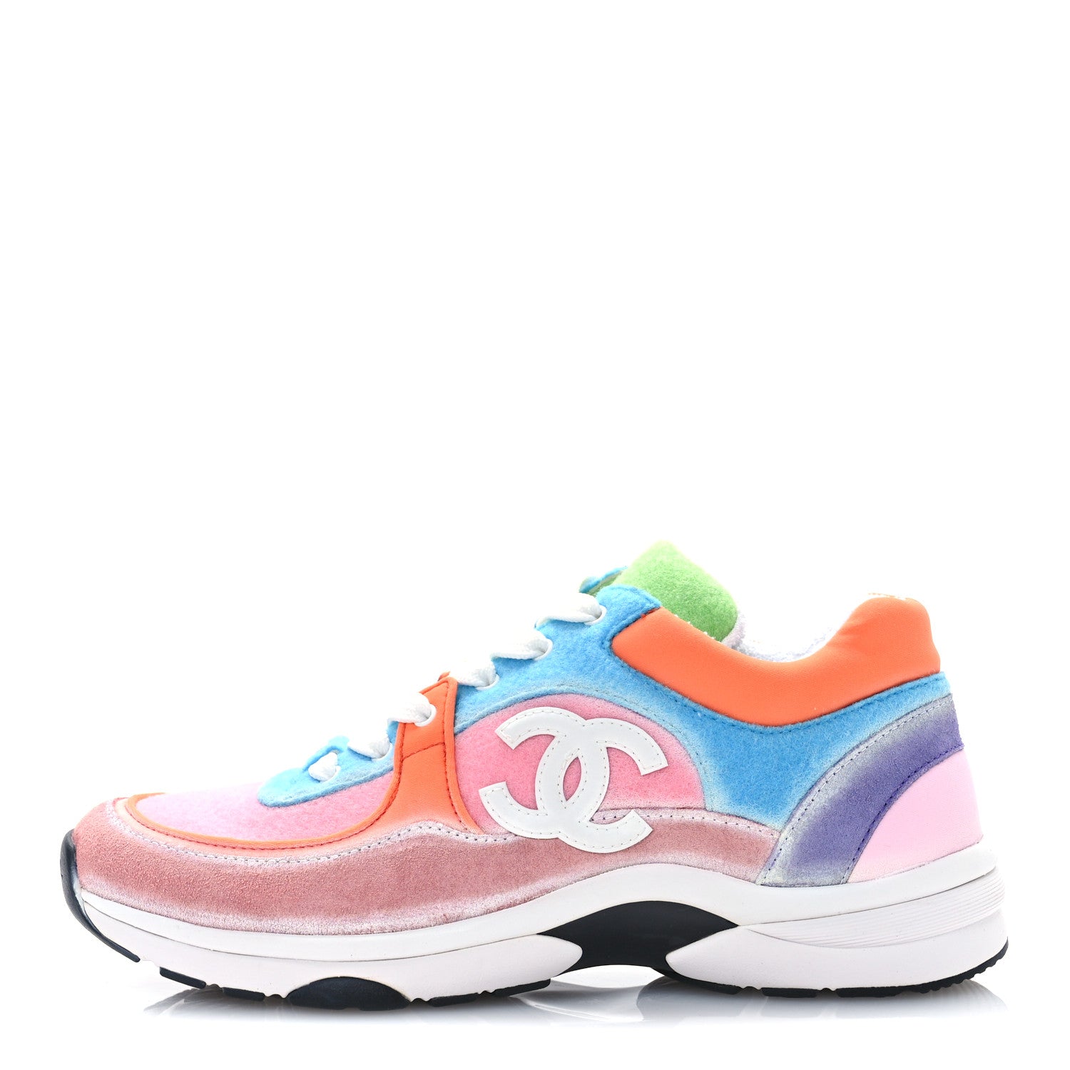 Chanel Fabric Suede Calfskin CC Sneakers 38.5 White Multicolor 1 of 7