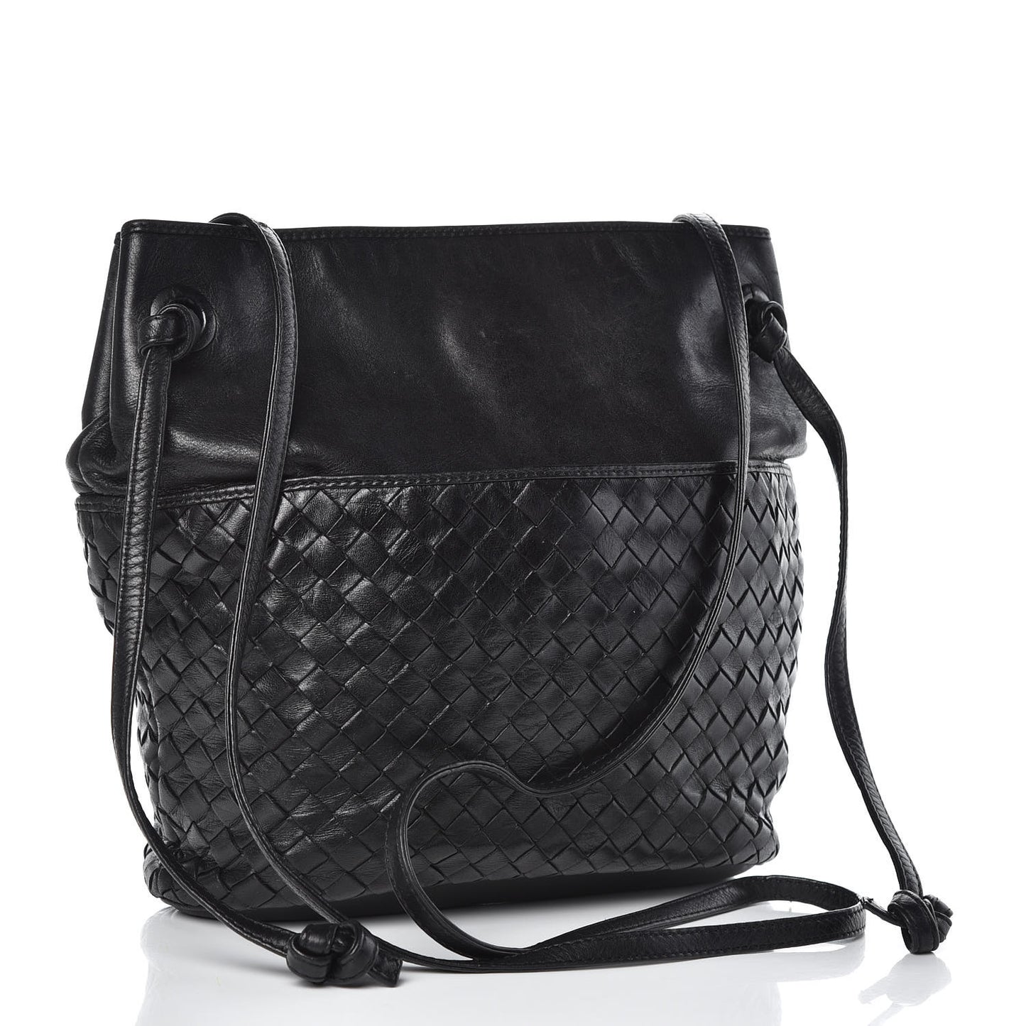Nappa Intrecciato Drawstring Bucket Bag Black