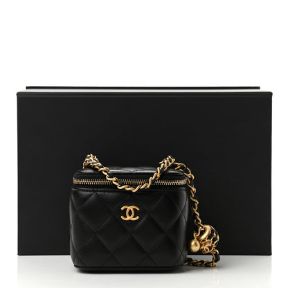 Chanel Lambskin Quilted Mini Pearl Crush Vanity Case With Chain Black 11 of 11
