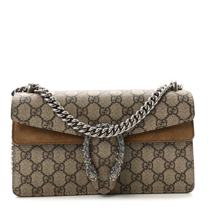 Gucci GG Supreme Monogram Suede Crystal Small Dionysus Shoulder Bag Beige Ebony Taupe 1 of 10