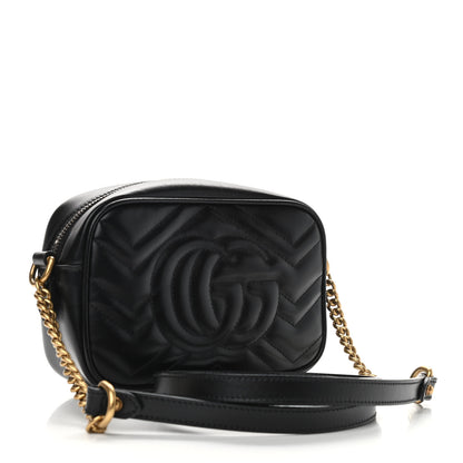 Gucci Calfskin Matelasse Mini GG Marmont Chain Shoulder Bag Black 3 of 9