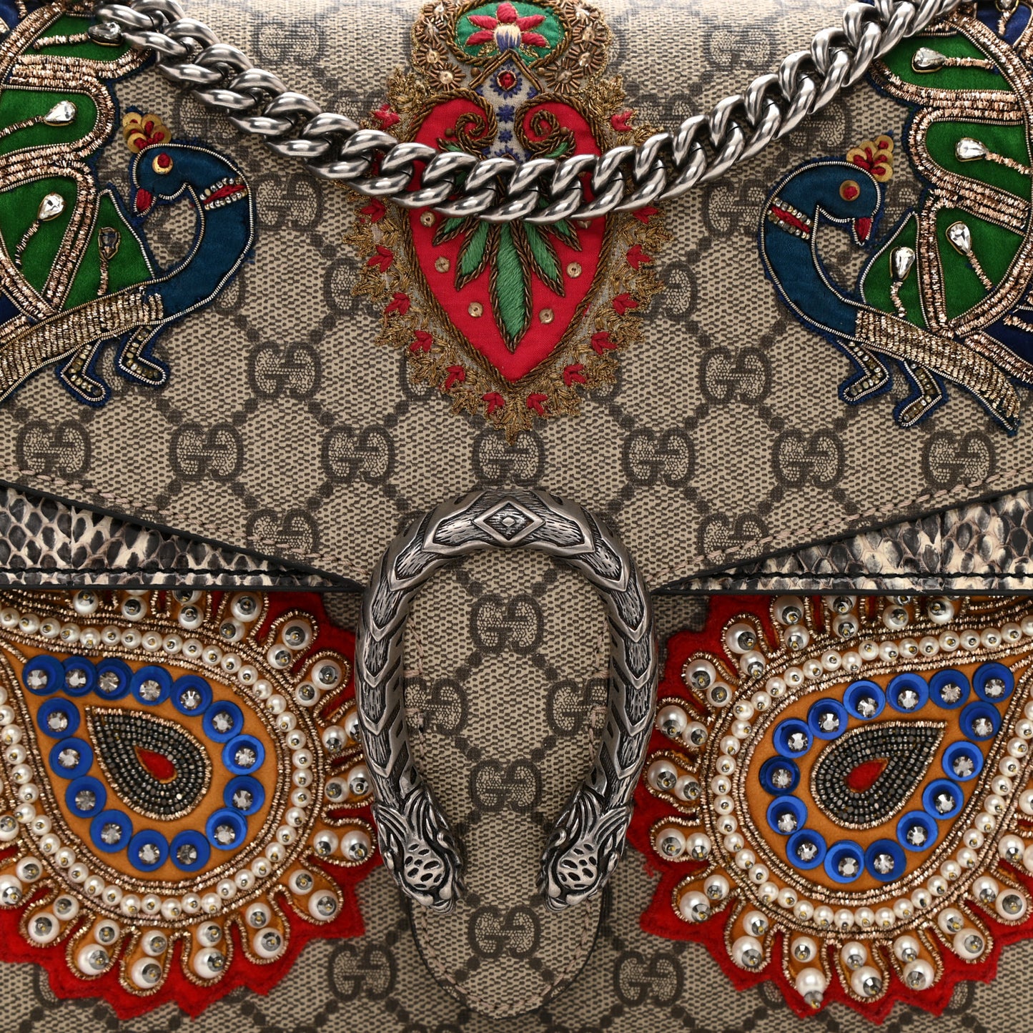 GG Supreme Monogram Embroidered Medium Dionysus Shoulder Bag Beige