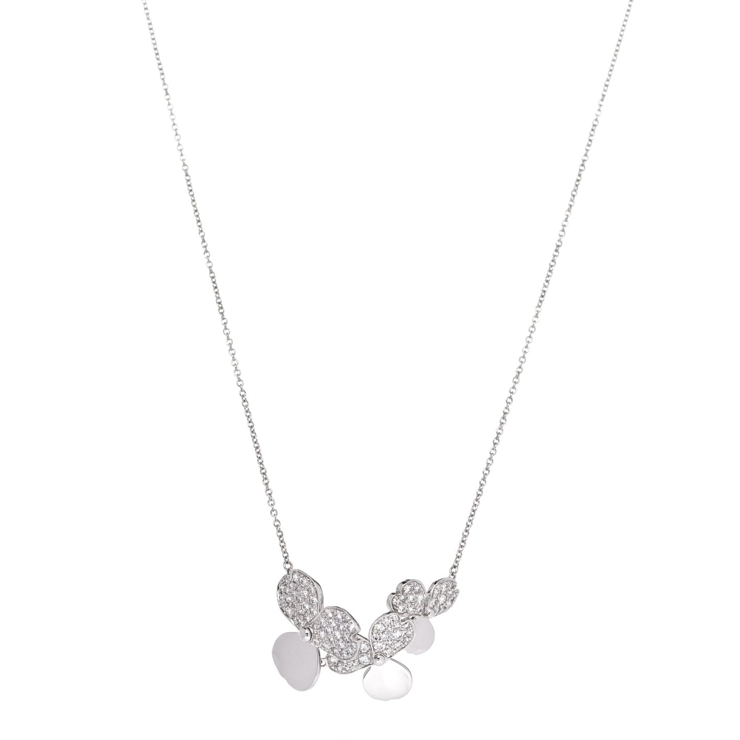Platinum Diamond Mini Paper Flowers Cluster Pendant Necklace