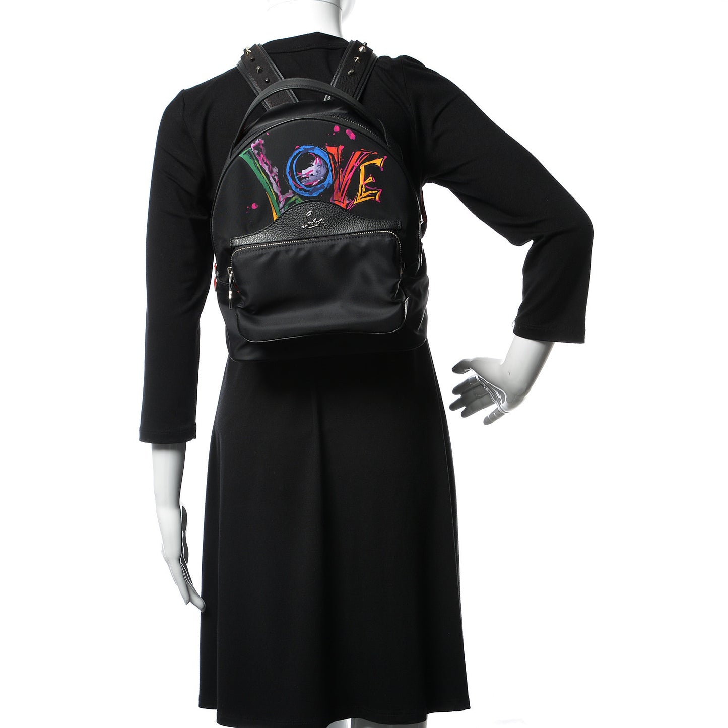 Nylon Calfskin Love Small Backloubi Backpack Black