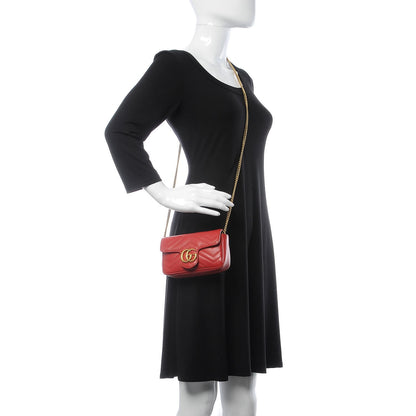 Gucci Calfskin Matelasse Super Mini GG Marmont Shoulder Bag Hibiscus Red 2 of 8