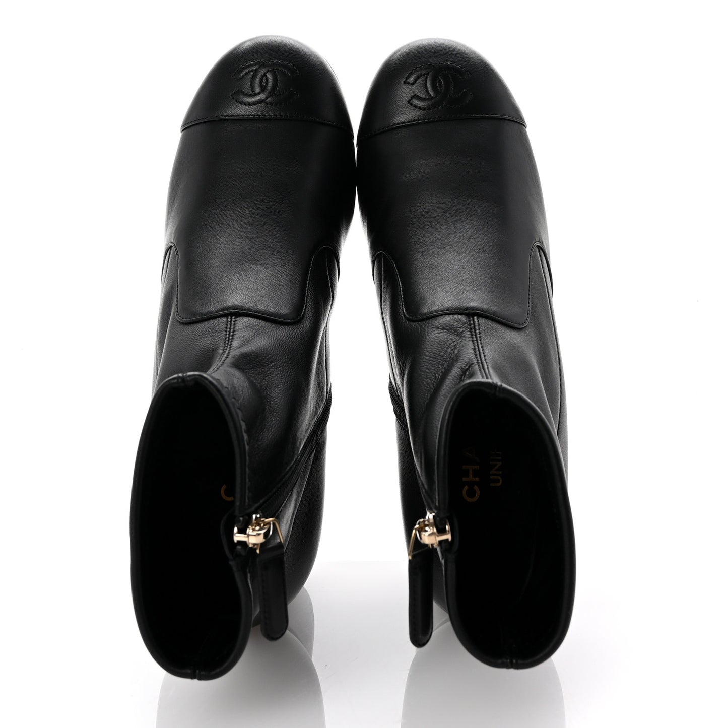 Stretch Lambskin Cap Toe CC Short Boots 37.5 Black