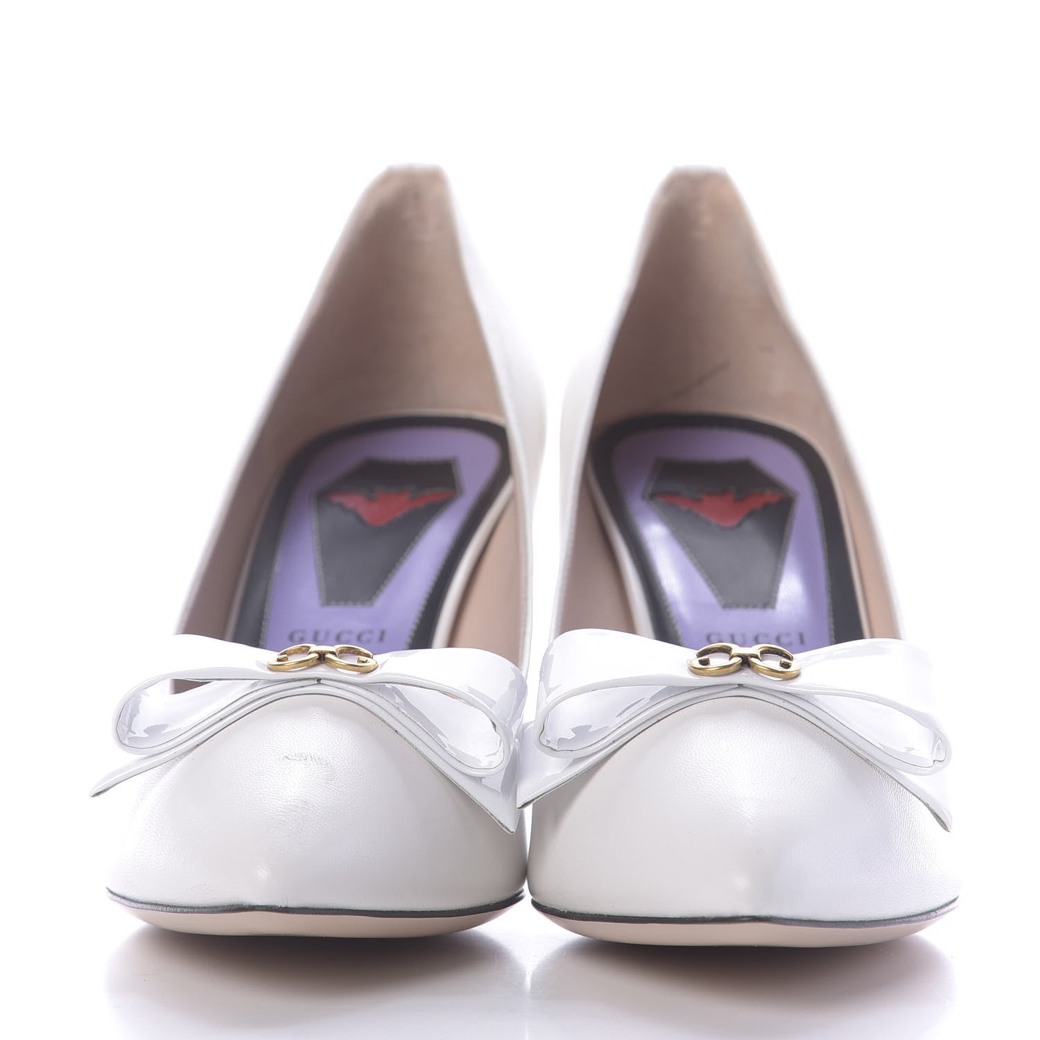 Gucci Calfskin GG Bow Sadie Spike Mid Heel Pumps 38 White 2 of 10