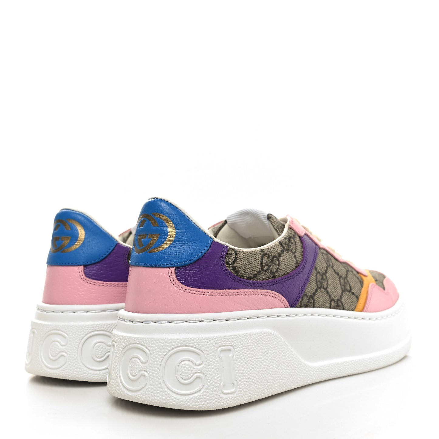 Calfskin GG Supreme Monogram Perforated Womens Platform 55mm Sneakers 40.5 Beige Ebony Sugar Pink Crop Shine Purple