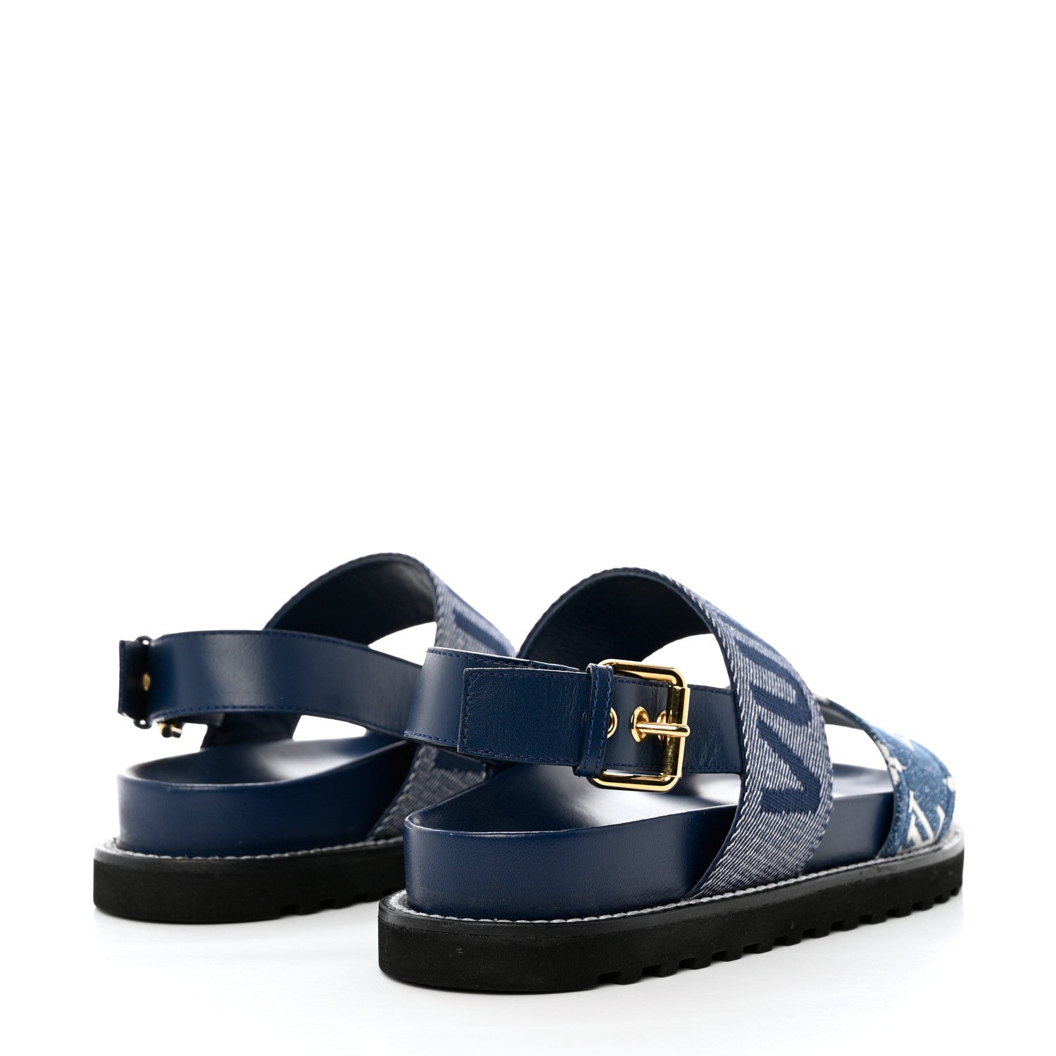 Louis Vuitton Monogram Denim Paseo Flat Comfort Sandals 37.5 Navy Blue 4 of 12