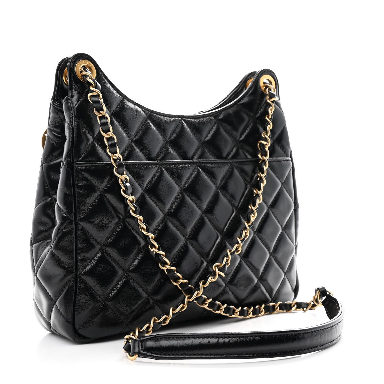 Chanel Shiny Crumpled Calfskin Quilted Wavy CC Hobo Black 2 of 10