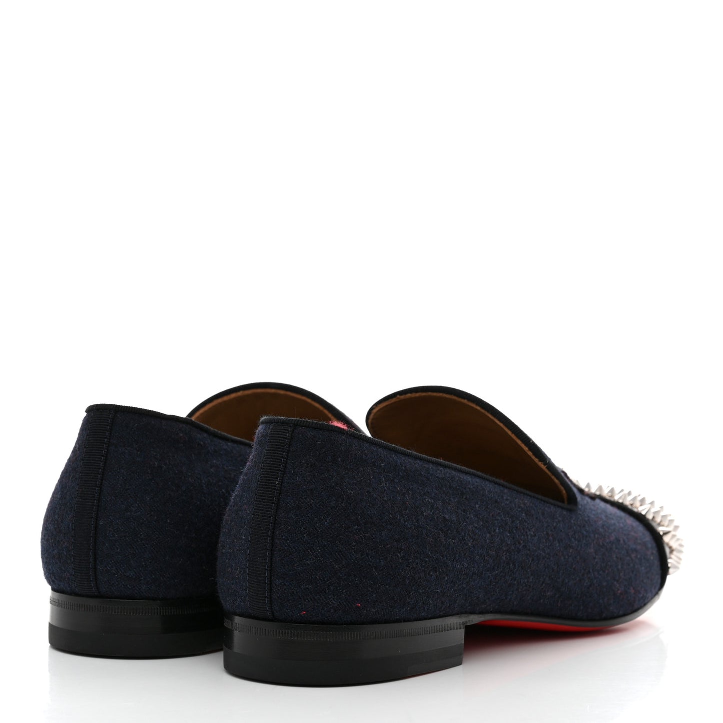 Calfskin Velvet Spikes Mens Captain Loubi Flat Loafers 41 Navy Black