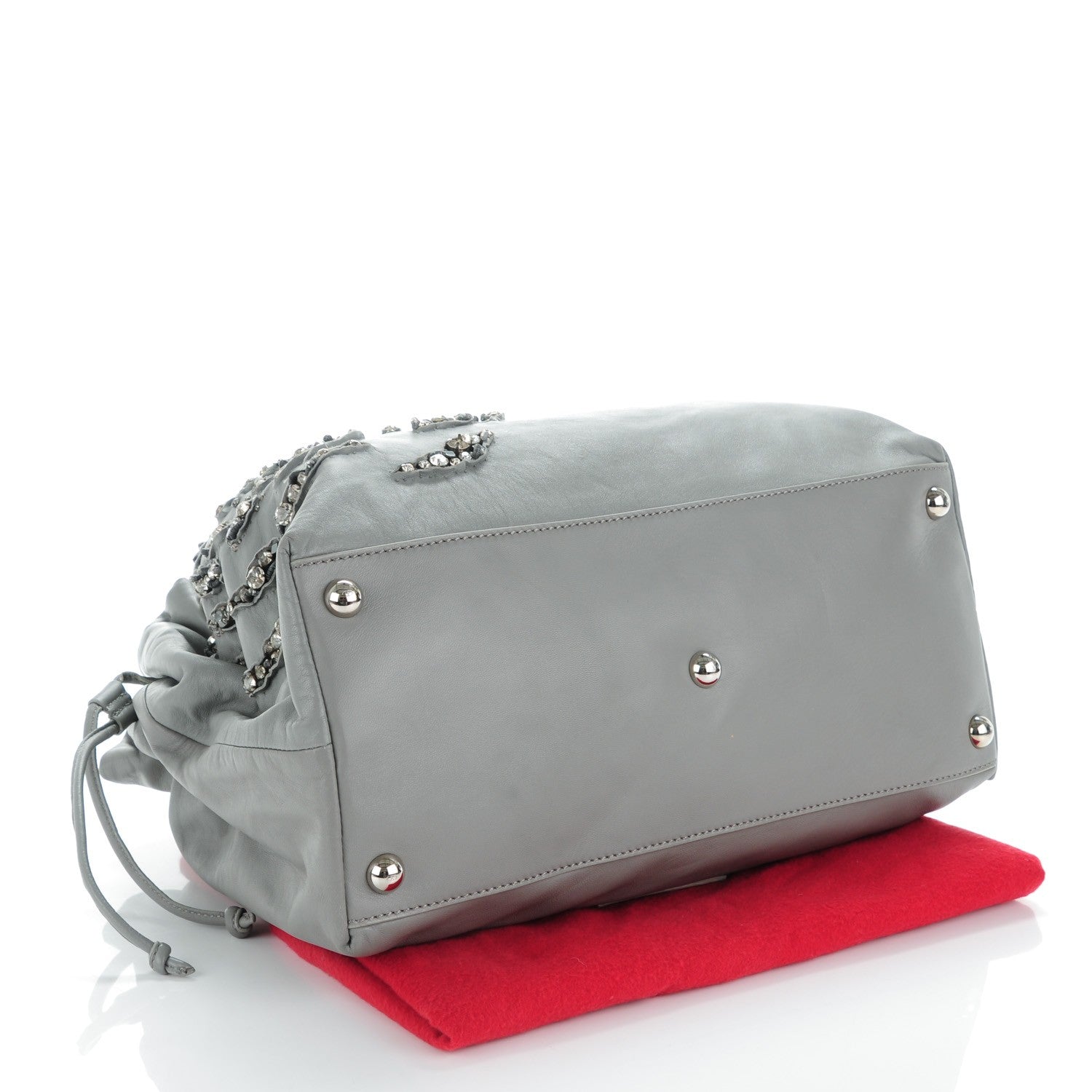 Valentino Garavani Nappa Leather Crystal Rose Glam Tote Gray 4 of 9