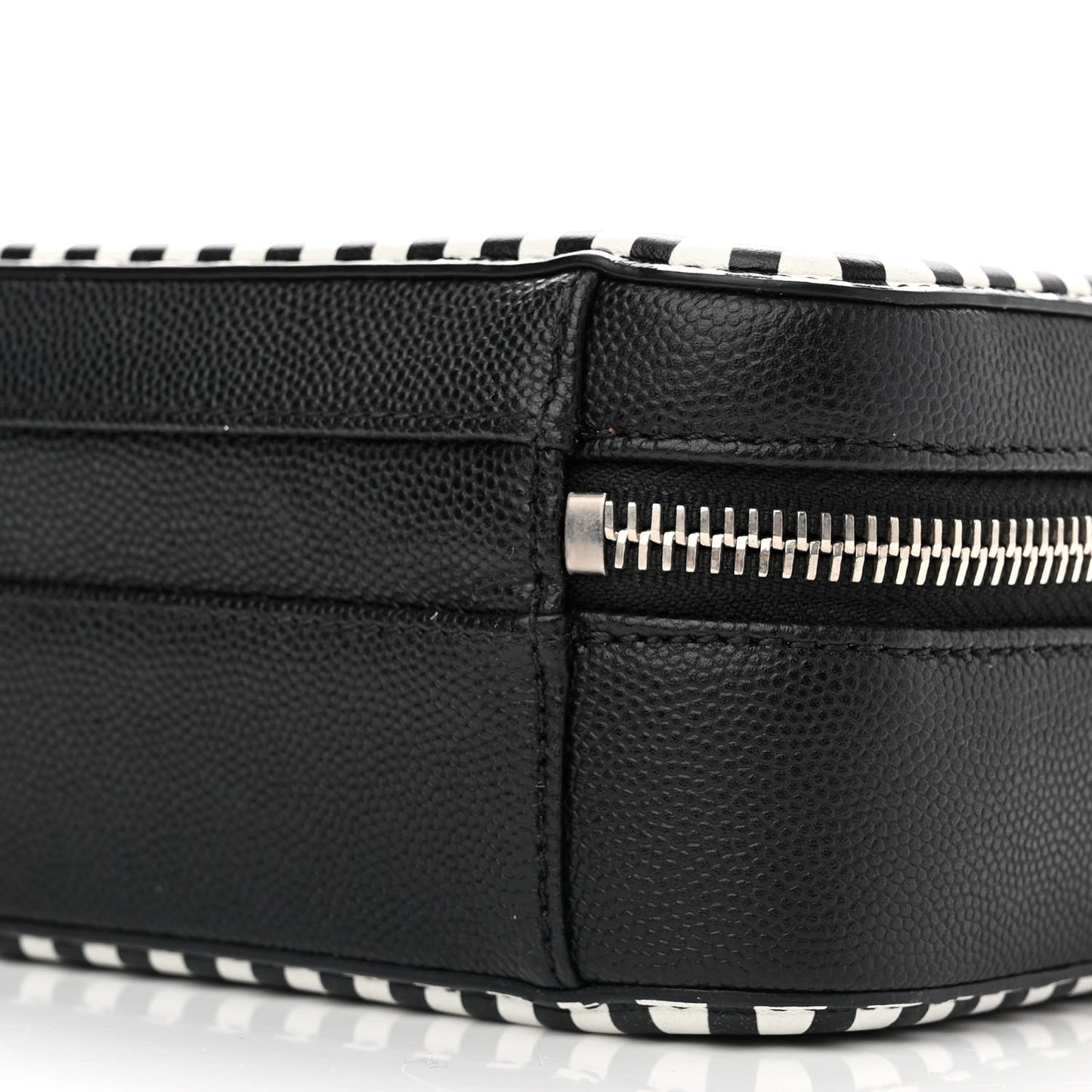 Caviar Quilted Striped Small CC Filigree Vanity Case Black White