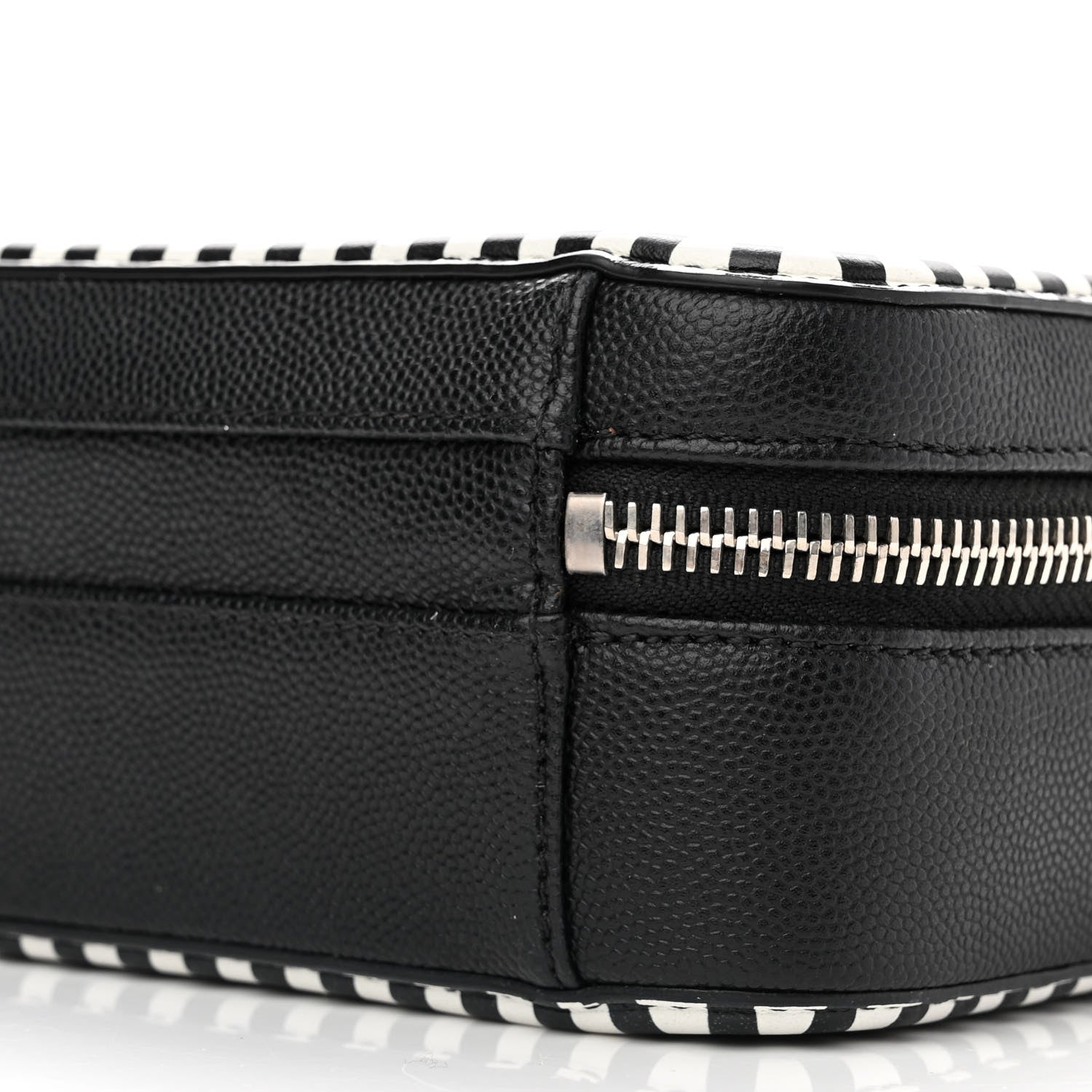 Chanel Caviar Quilted Striped Small CC Filigree Vanity Case Black White 10 of 13