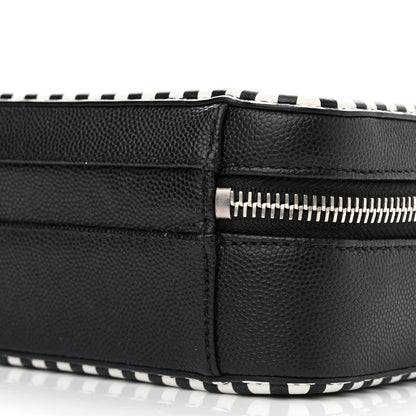 Chanel Caviar Quilted Striped Small CC Filigree Vanity Case Black White 10 of 13