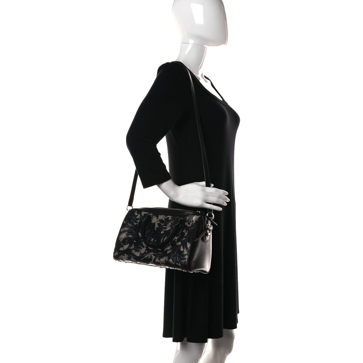 GG Supreme Monogram Arabesque Small Boston Black