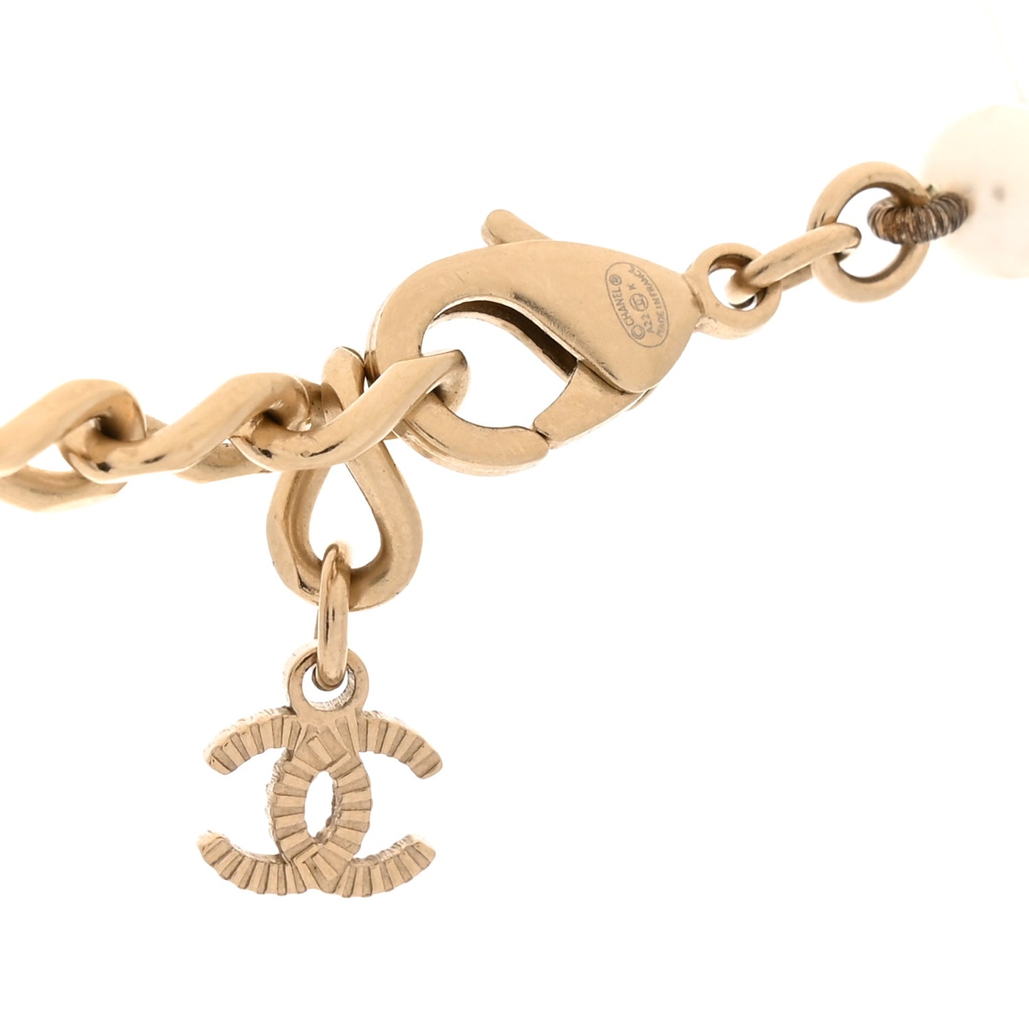 Pearl Crystal Baguette CC Short Necklace Gold