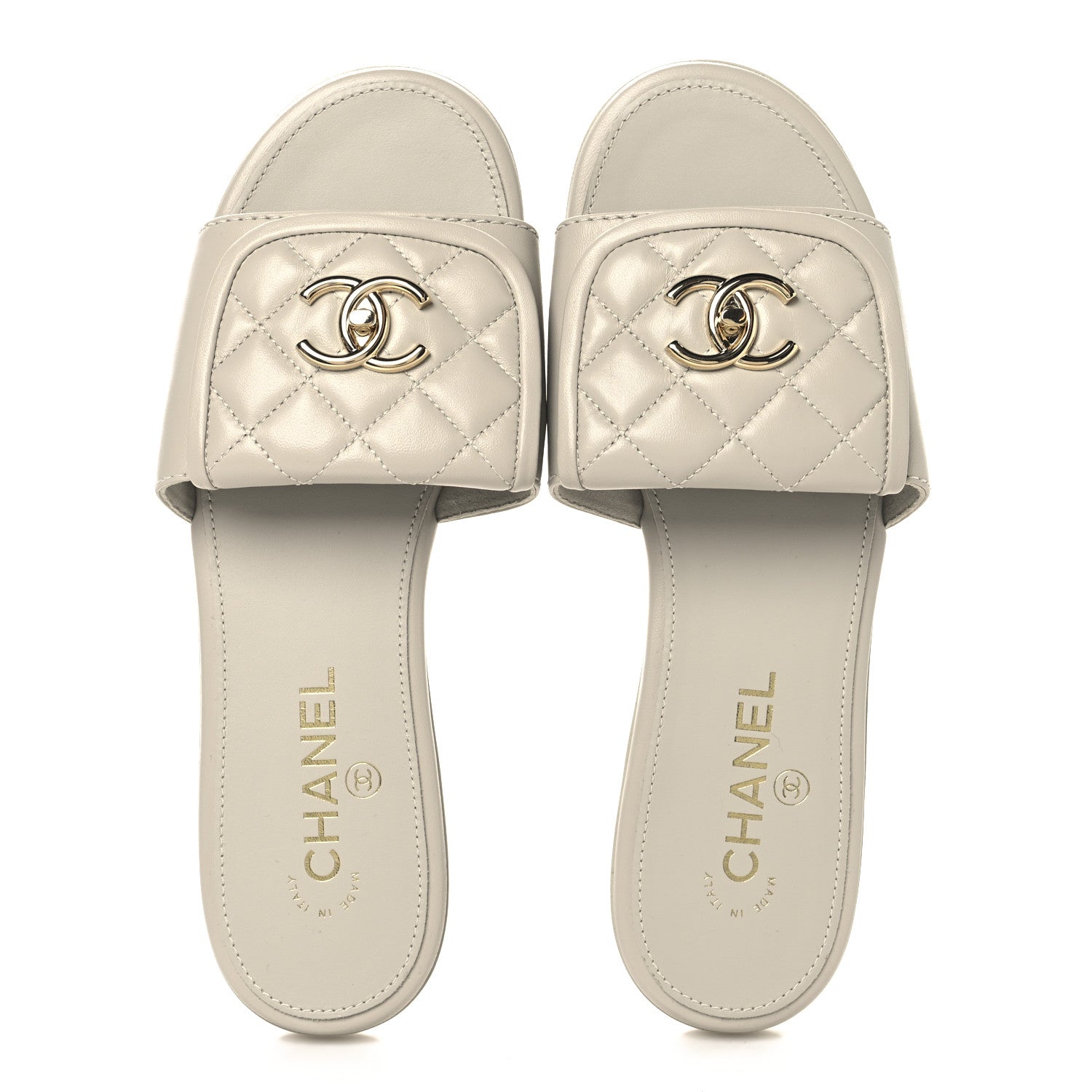 Chanel Lambskin Quilted Turnlock Flat Mules 39 Light Grey 2 of 11
