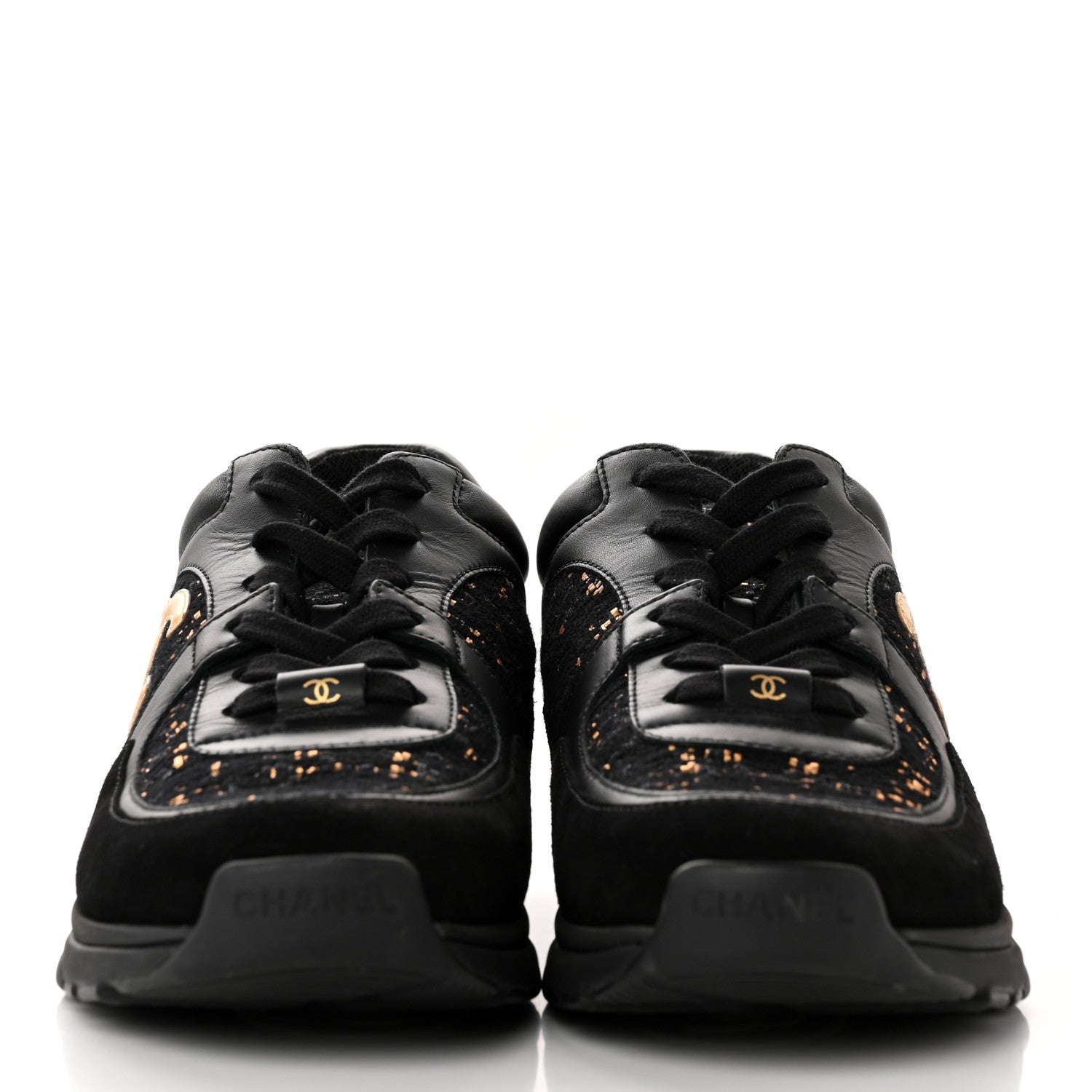Chanel Velour Tweed CC Sneakers 40 Black Gold 2 of 14