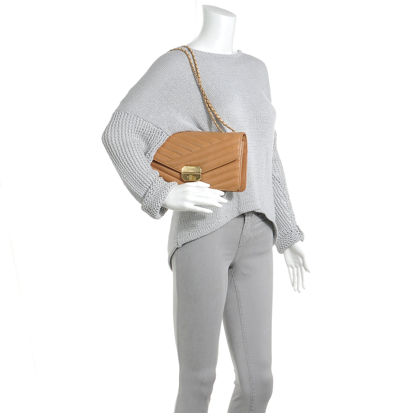 Calfskin Chevron Gabrielle Flap Brown