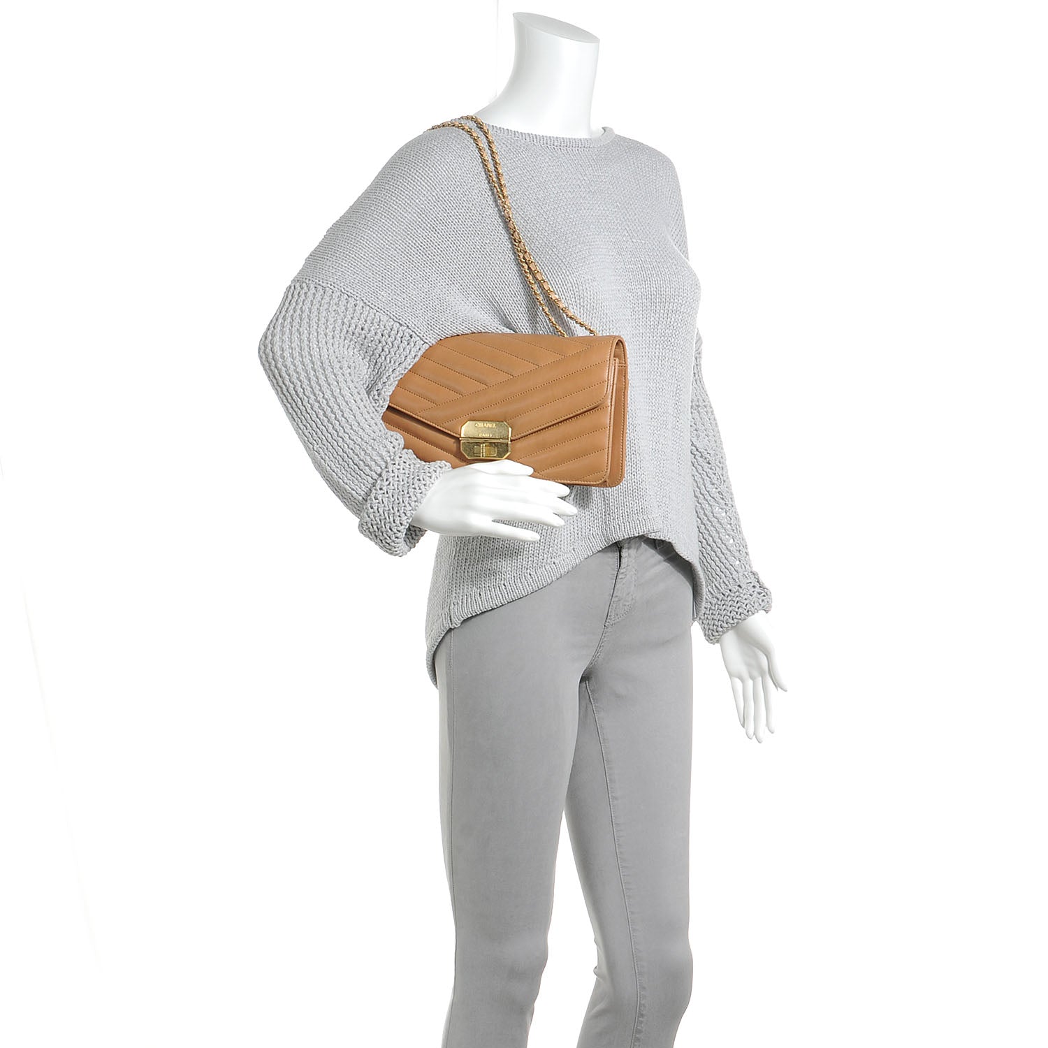 Chanel Calfskin Chevron Gabrielle Flap Brown 2 of 8