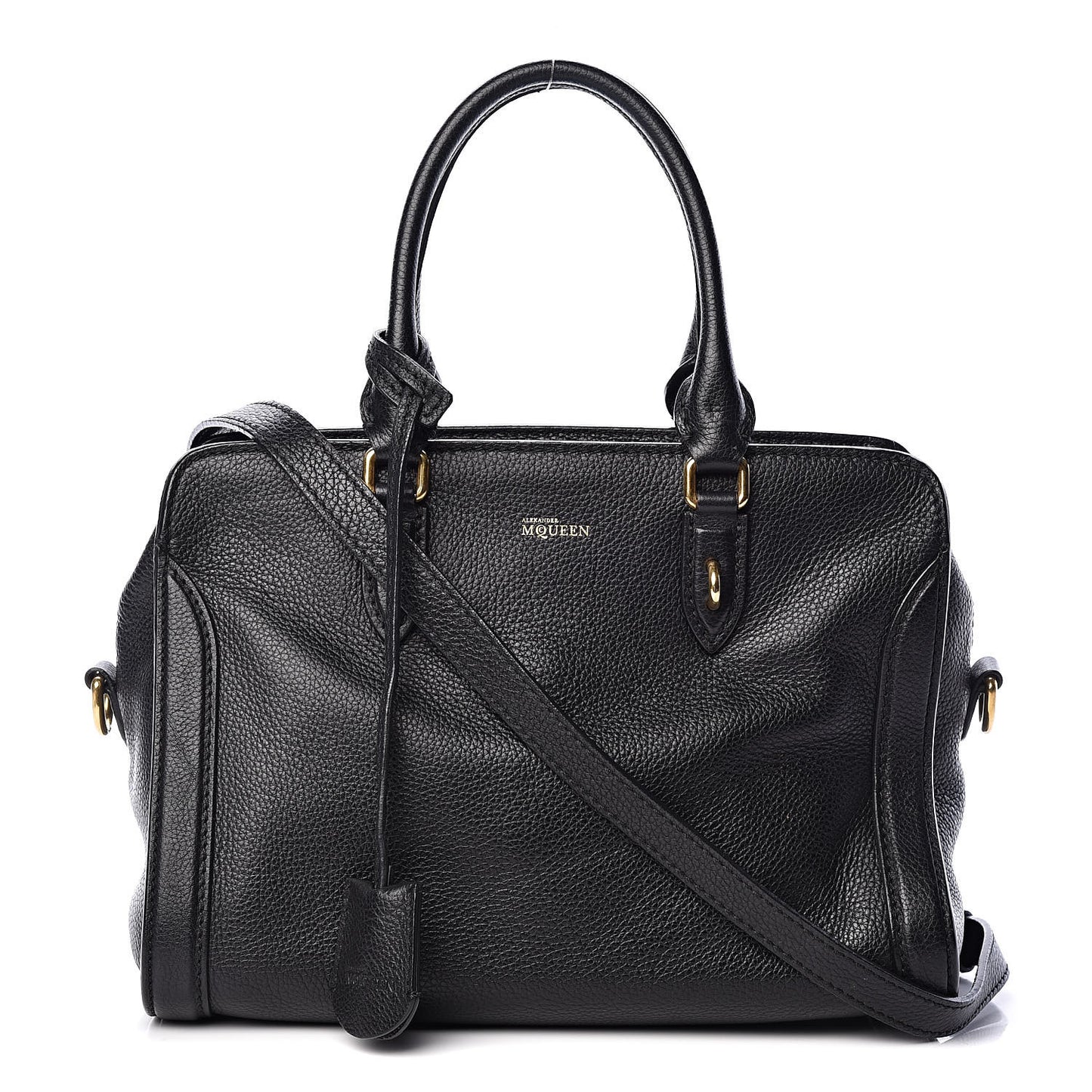 Pebbled Calfskin Small Skull Padlock Zip Around Tote Black