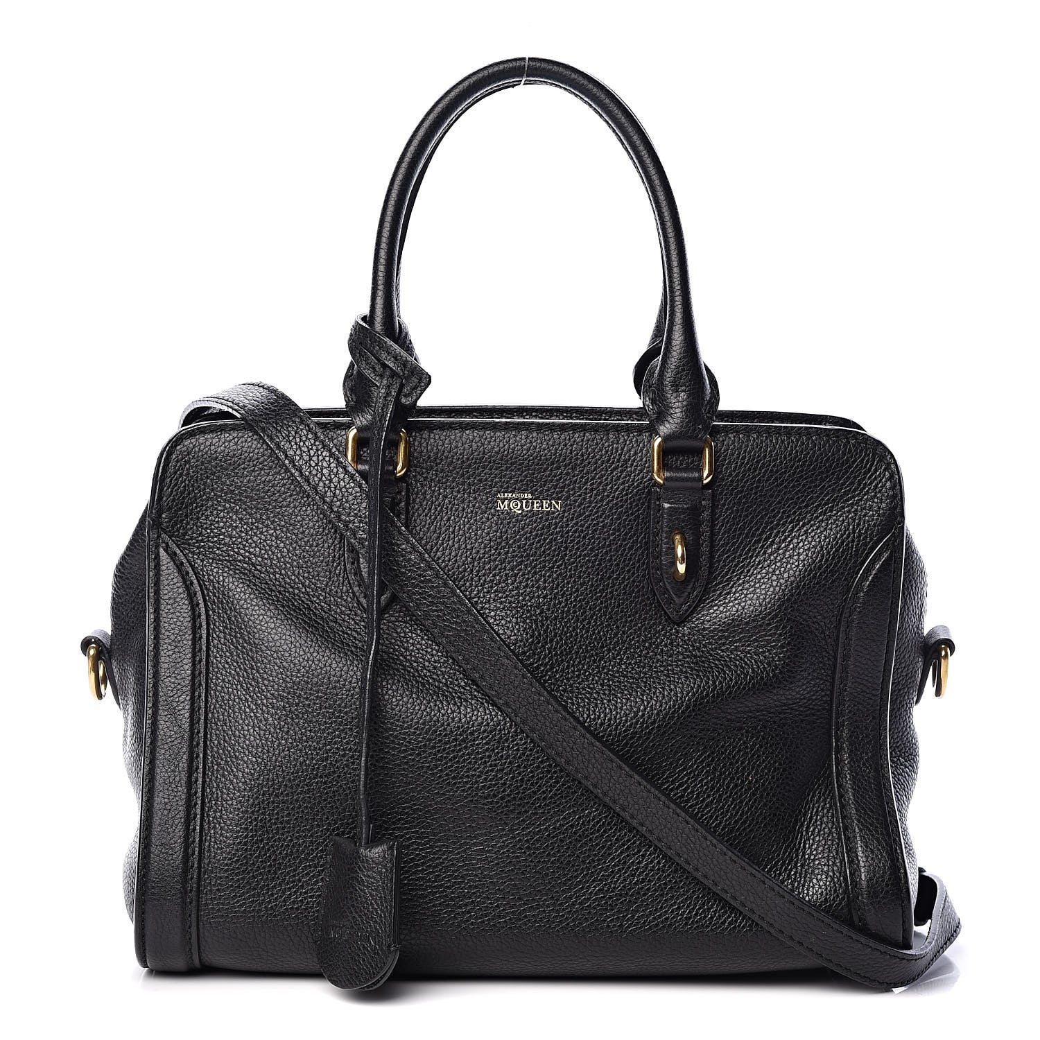 Alexander McQueen Pebbled Calfskin Small Skull Padlock Zip Around Tote Black 1 of 13
