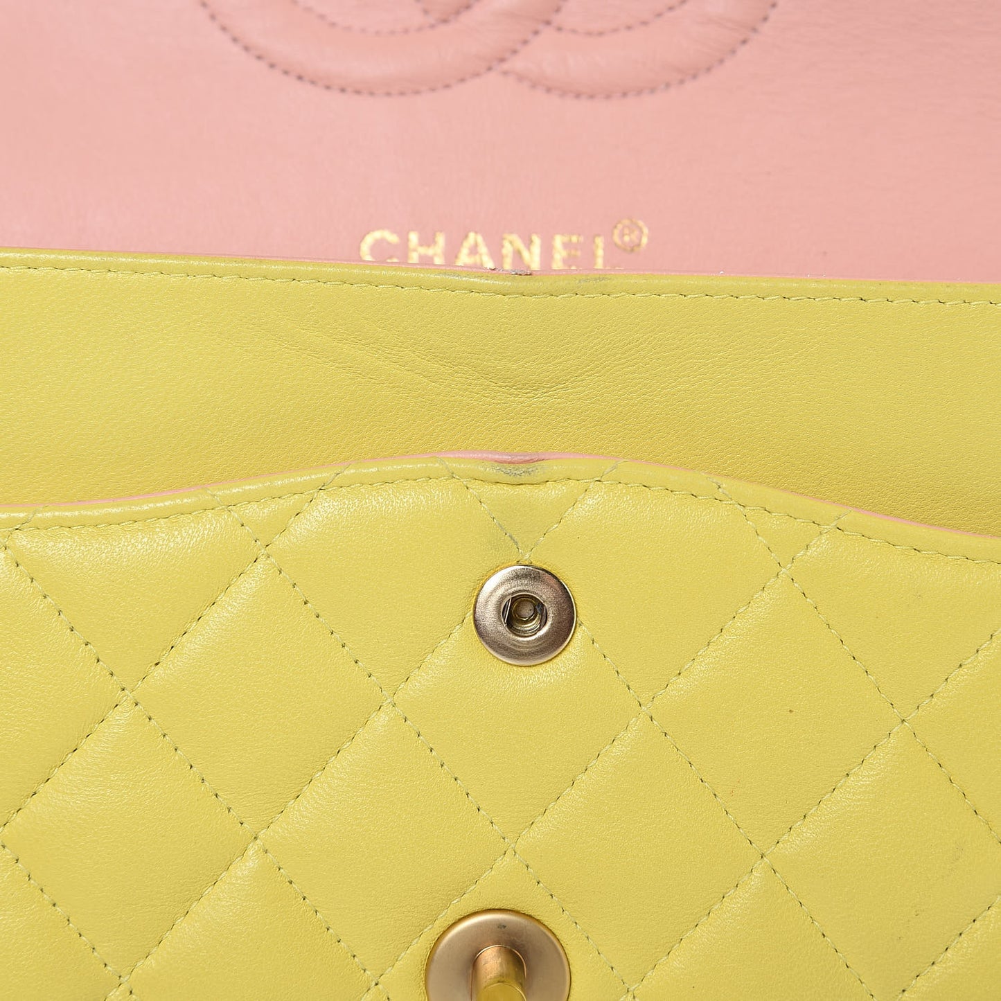 Lambskin Quilted Medium Double Flap Yellow