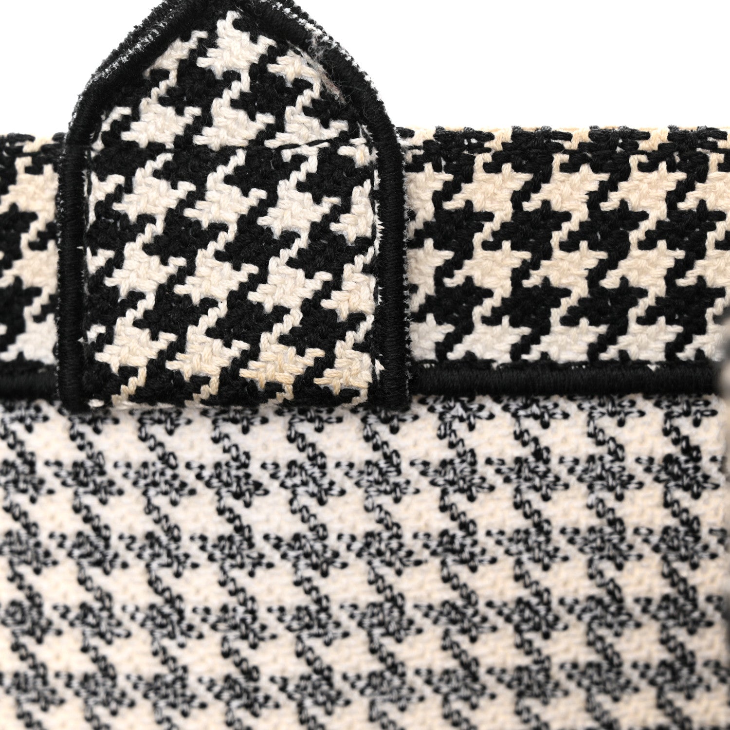 Christian Dior Canvas Houndstooth Embroidered Medium Book Tote Black White 14 of 27
