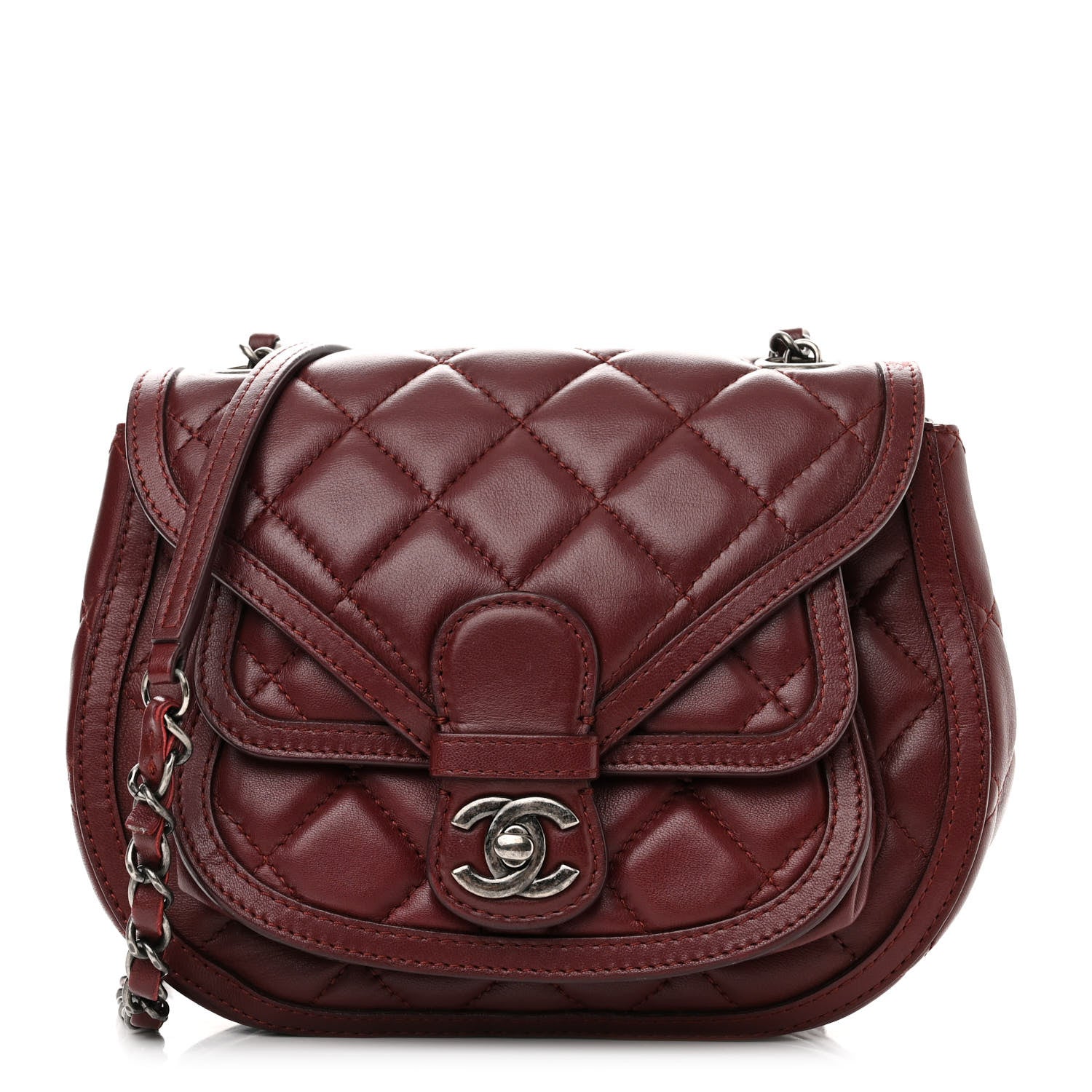 Chanel Lambskin Quilted Saddle Bag Dark Red 1 of 12